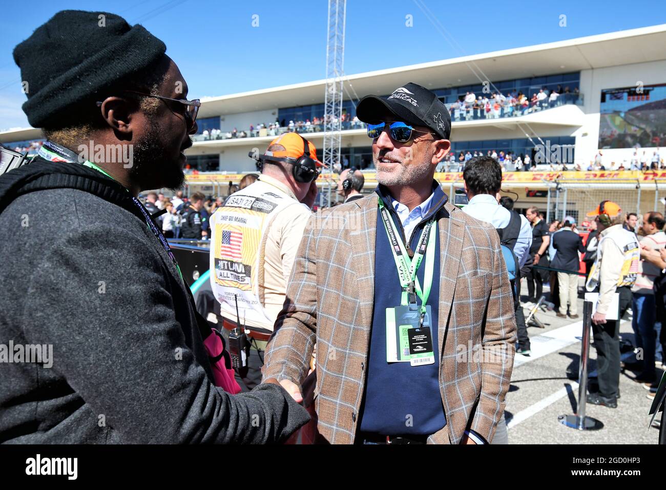 will.i.am (USA) (Left) on the grid. United States Grand Prix, Sunday 3rd November 2019. Circuit of the Americas, Austin, Texas, USA. Stock Photo