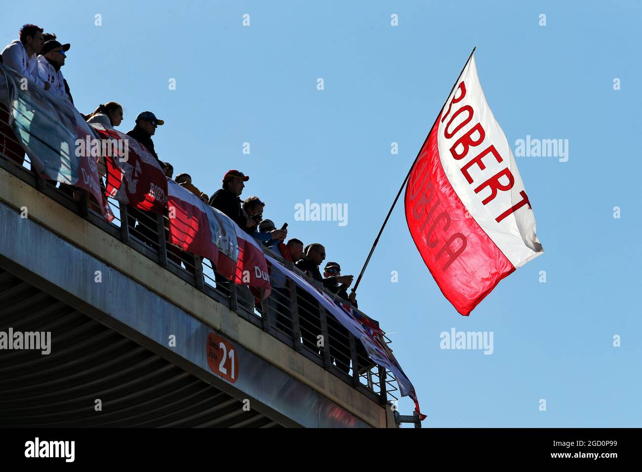Robert Kubica (POL) Alfa Romeo Racing Reserve Driver fans and flags. Formula One Testing, Day 1, Wednesday 26th February 2020. Barcelona, Spain. Stock Photo