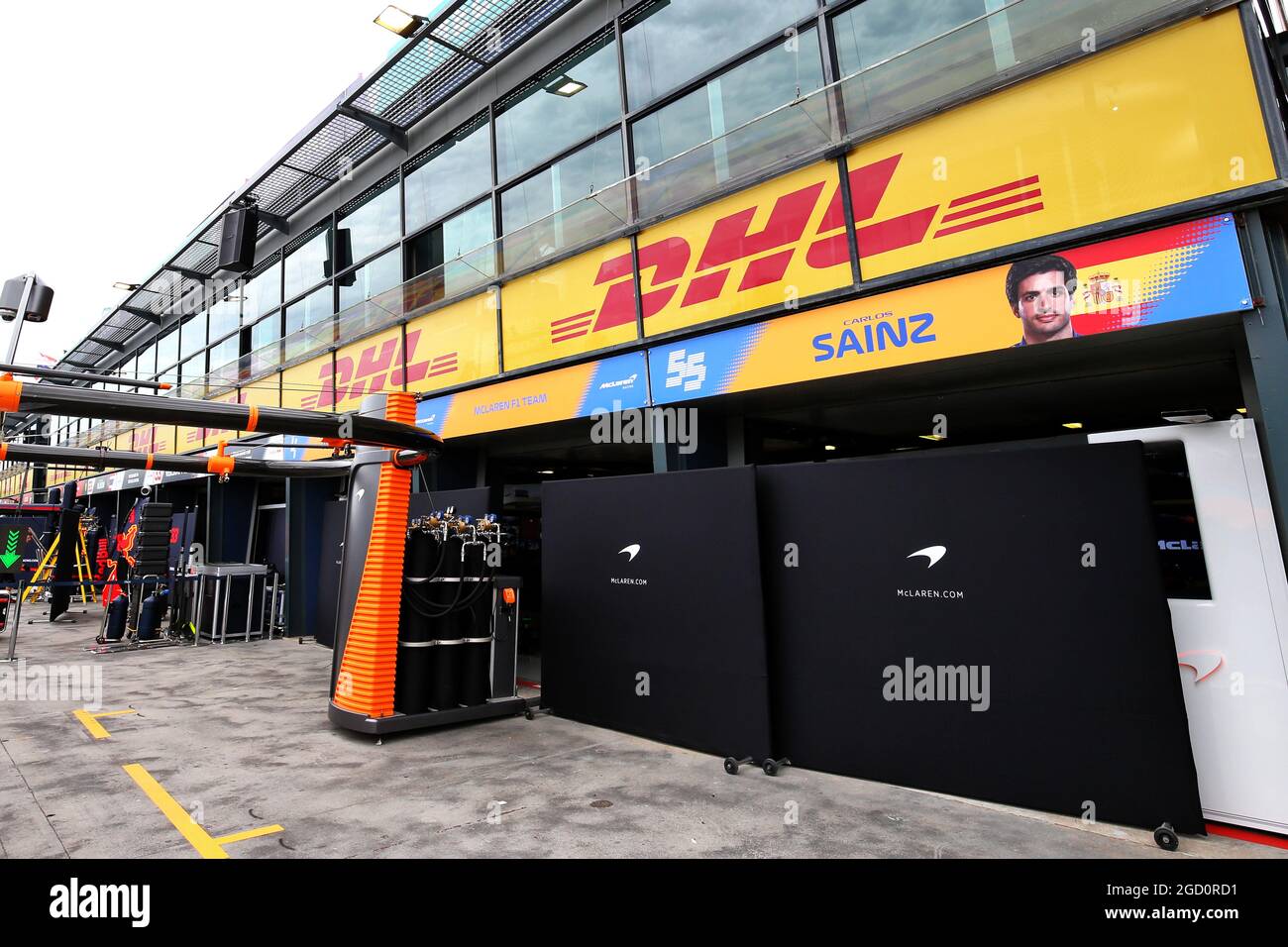 McLaren pit garages. Australian Grand Prix, Friday 13th March 2020. Albert Park, Melbourne, Australia. Stock Photo