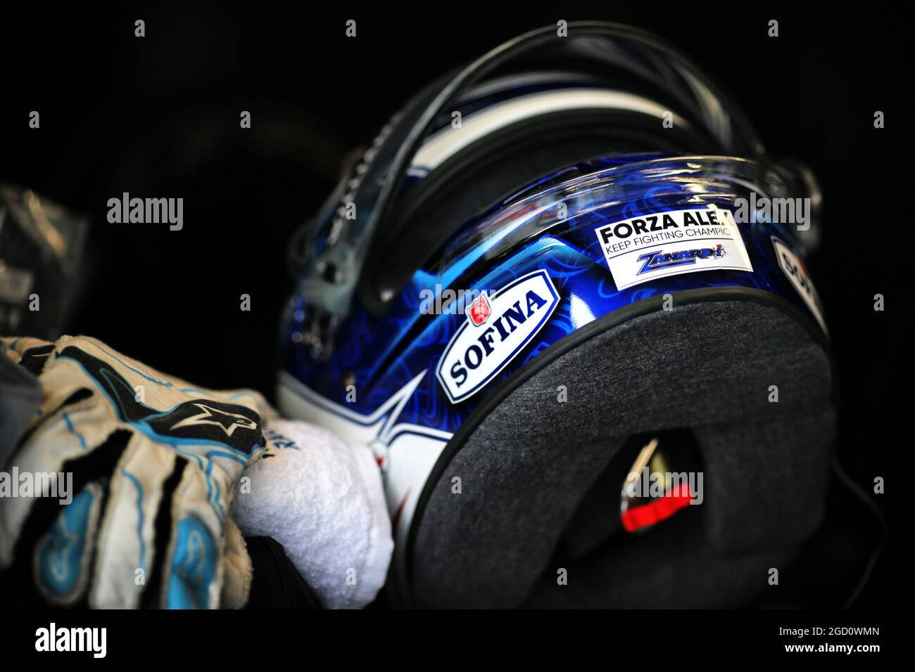 The helmet of Nicholas Latifi (CDN) Williams Racing with a message of support for Alex Zanardi (ITA). Hungarian Grand Prix, Friday 17th July 2020. Budapest, Hungary. Stock Photo