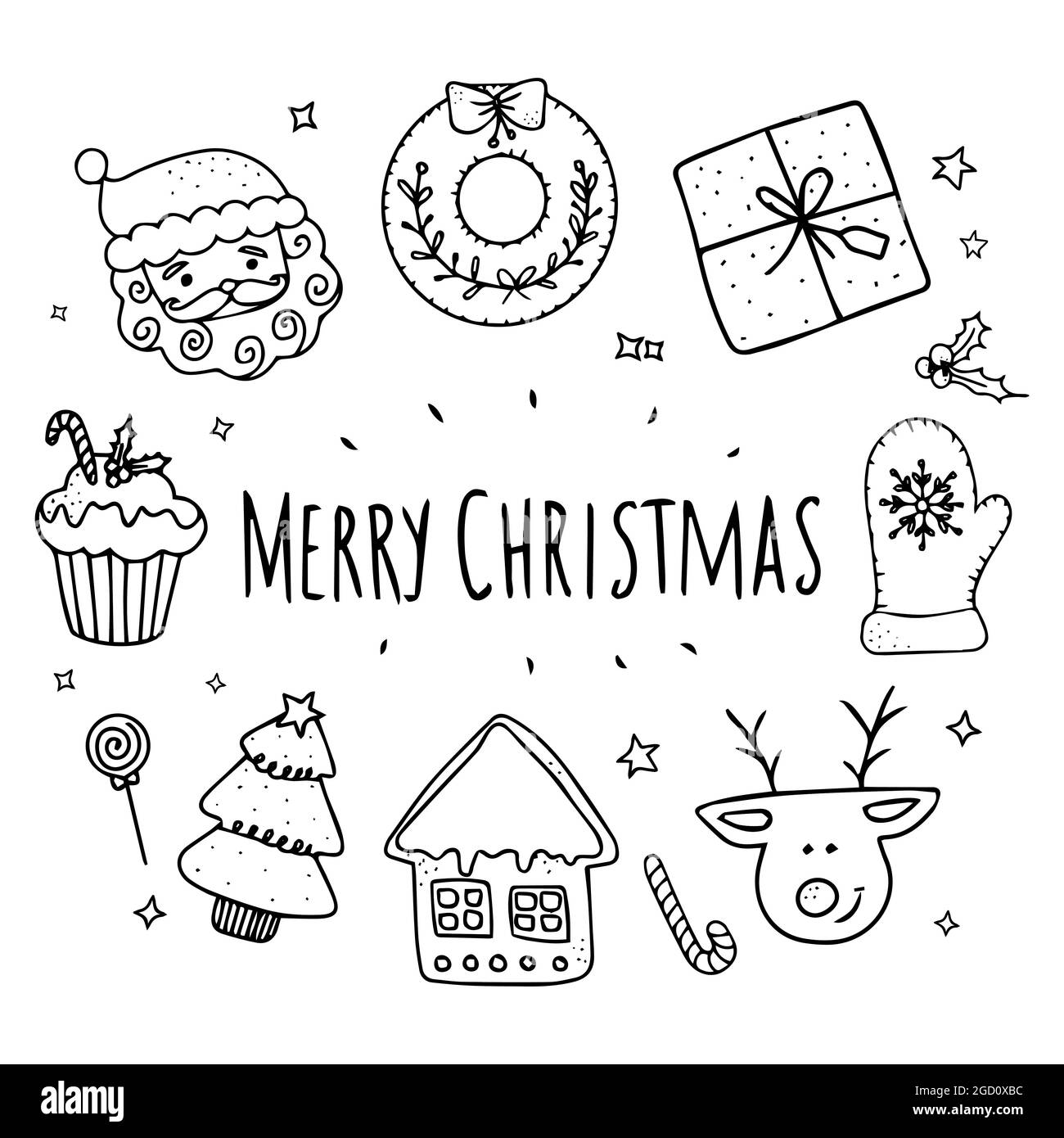 Set present boxes for gift tags, labels, card, invitations. Winter Christmas vector doodle. Hand drawn vector illustration. Christmas art drawings in Stock Vector