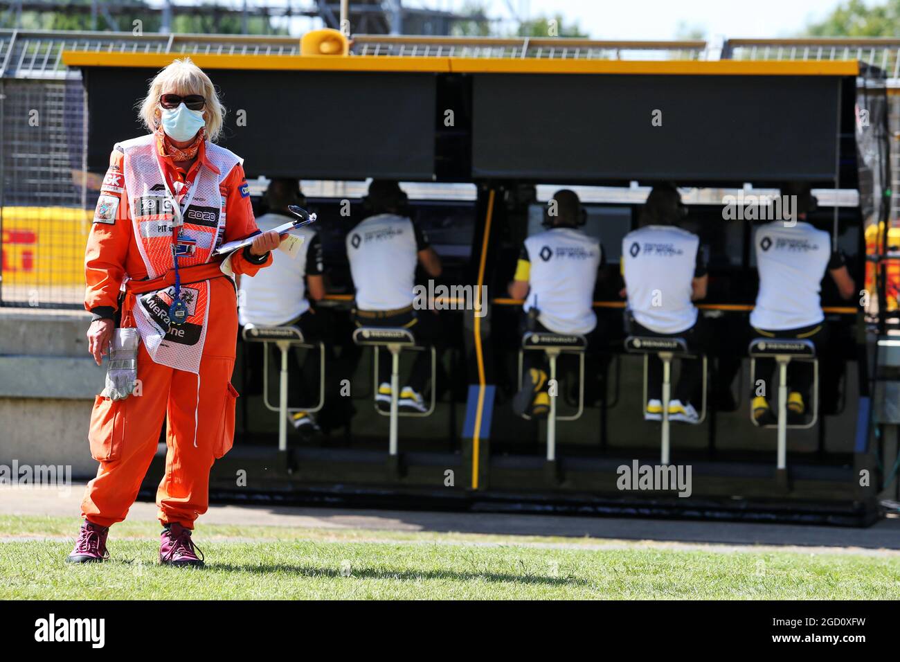 Circuit atmosphere - marshal in the pits. British Grand Prix, Friday 31st July 2020. Silverstone, England. Stock Photo