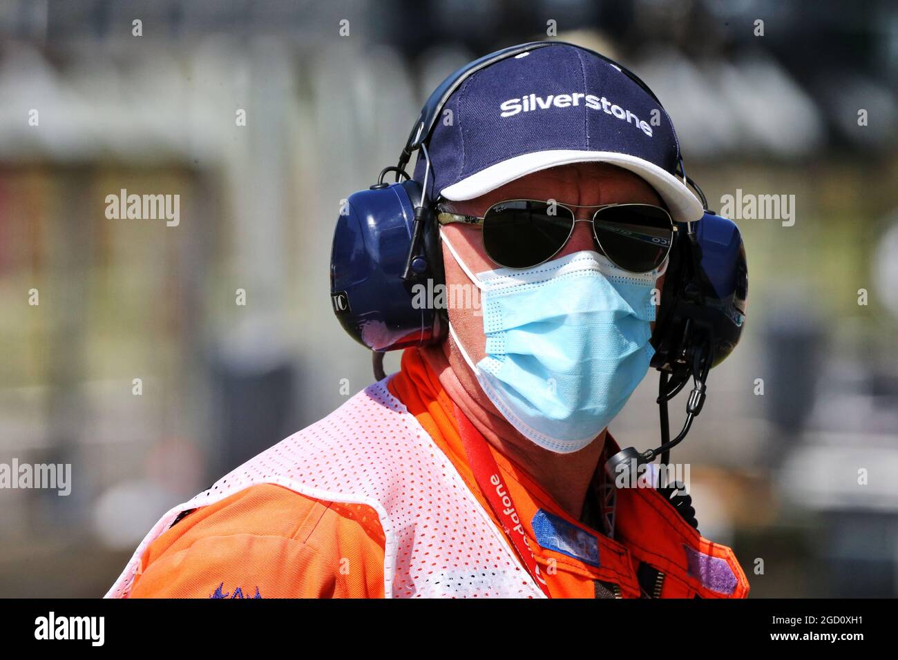 Circuit atmosphere - marshal in the pits. British Grand Prix, Friday 31st July 2020. Silverstone, England. Stock Photo