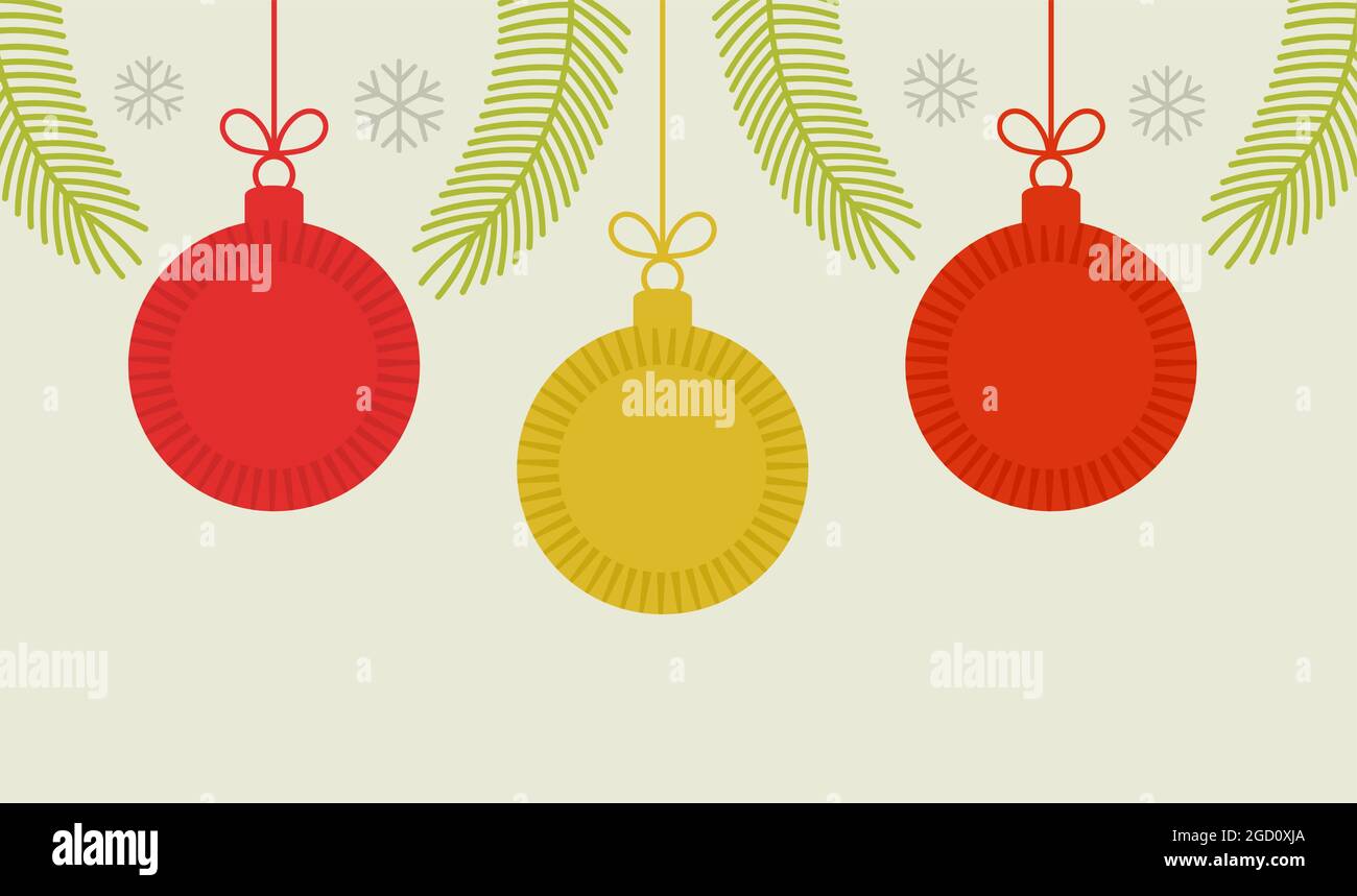 Christmas ornaments hanging balls vintage style card. Vector ...