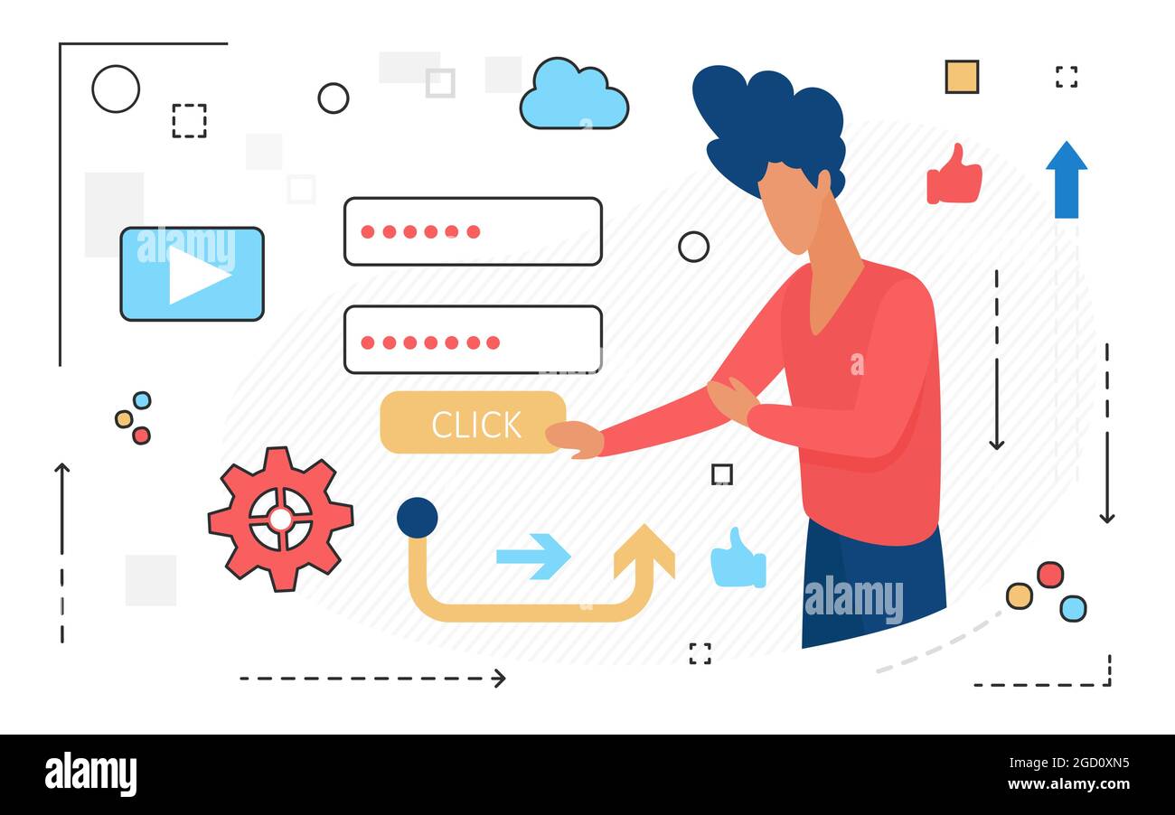 People Register Online Account Security Vector Illustration Cartoon User Character Using Secure Login And Password During Online Registration Form Or Authorization With Line Icons Isolated On White Stock Vector Image Art