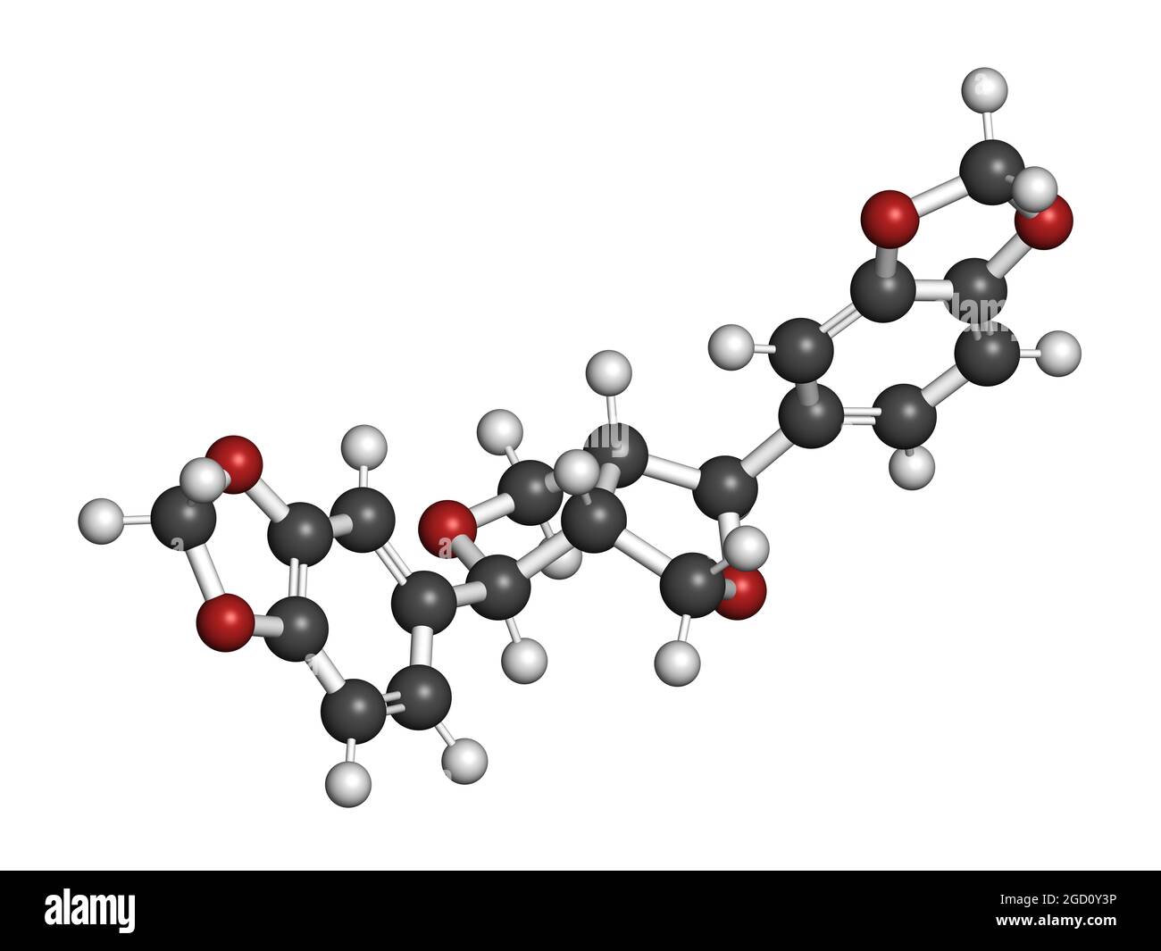 Sesamin molecule. Lignan present in sesame oil. 3D rendering Stock