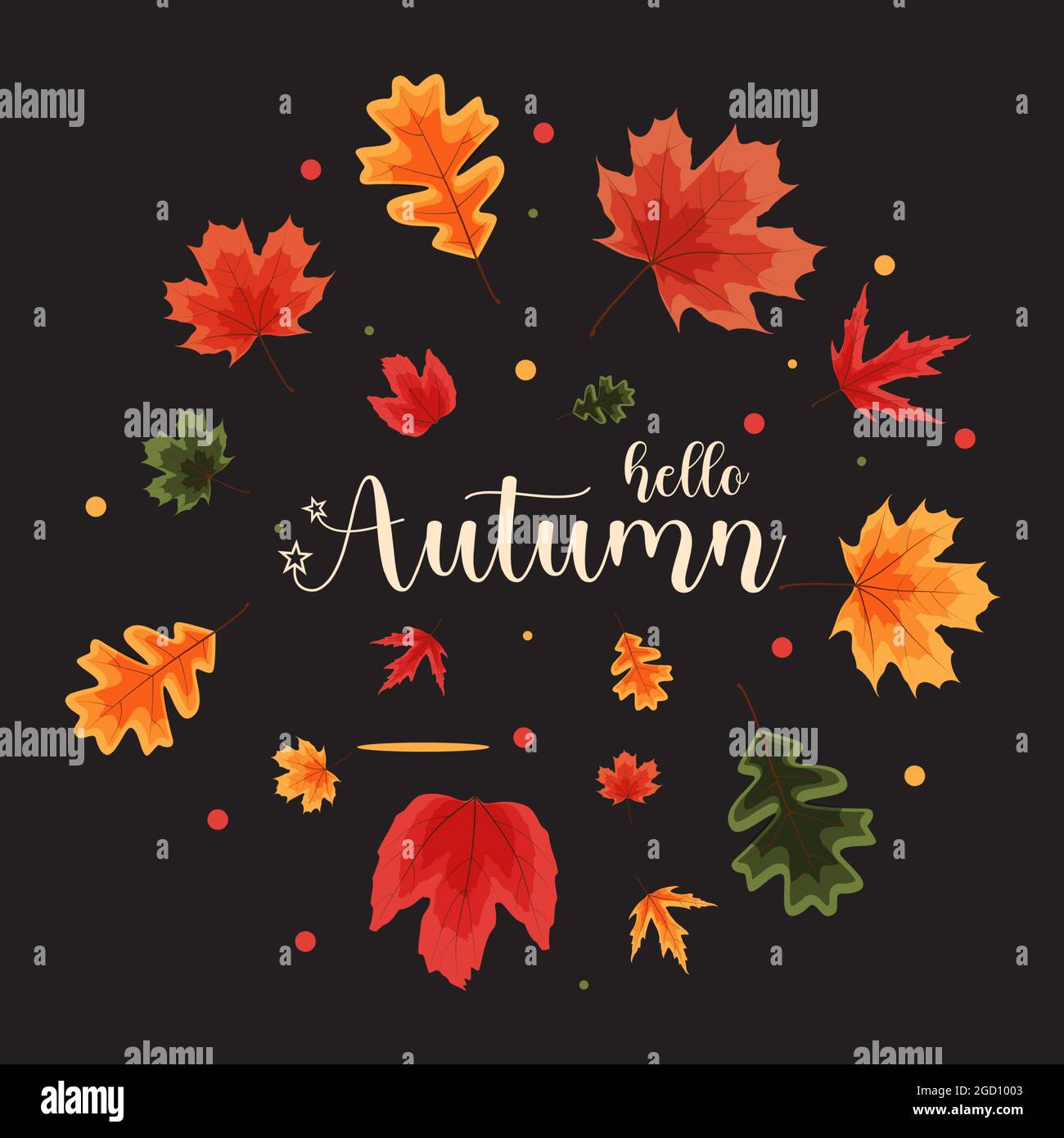 Hello Autumn natural background template with falling leaves. Vector ...