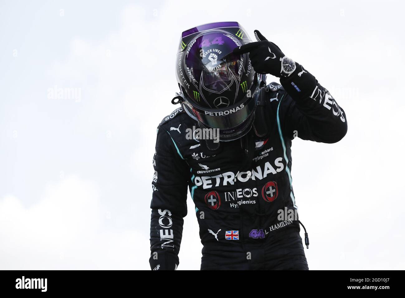 Race winner Lewis Hamilton (GBR) Mercedes AMG F1 celebrates in parc ...