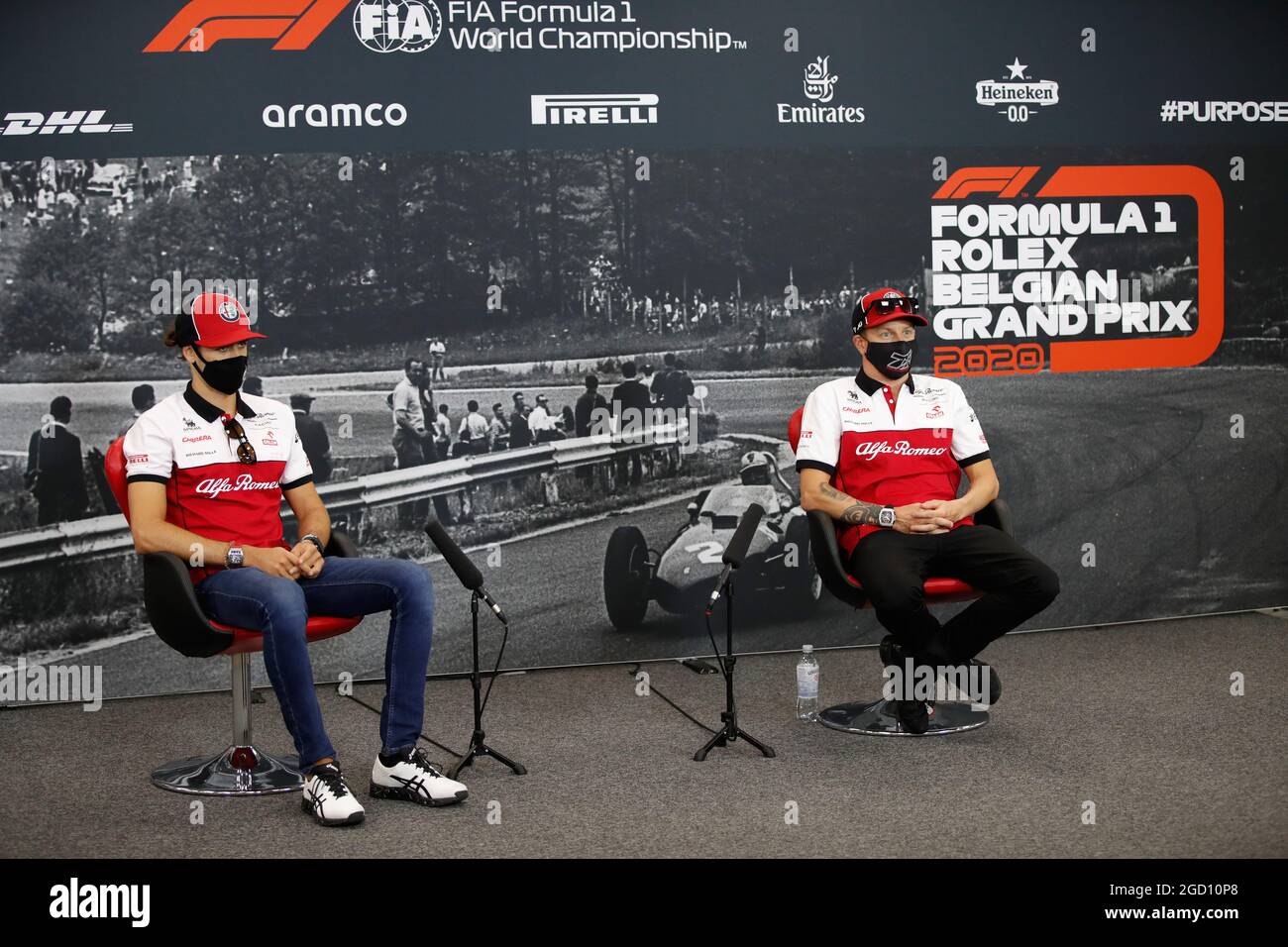 (L to R): Antonio Giovinazzi (ITA) Alfa Romeo Racing and Kimi Raikkonen ...