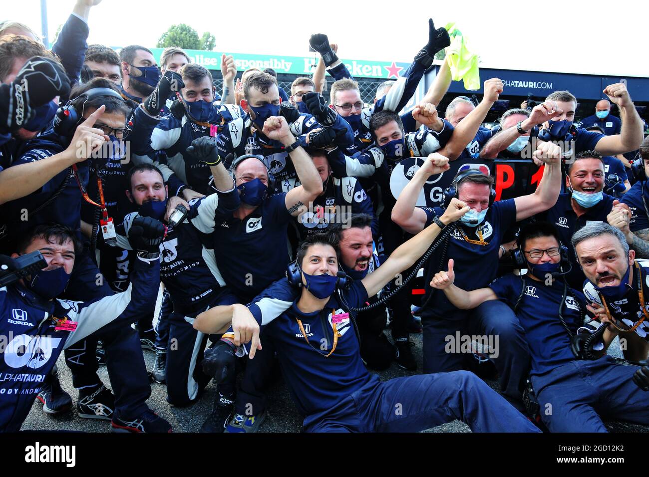 AlphaTauri celebrate victory for Pierre Gasly (FRA) AlphaTauri. Italian Grand Prix, Sunday 6th September 2020. Monza Italy. Stock Photo