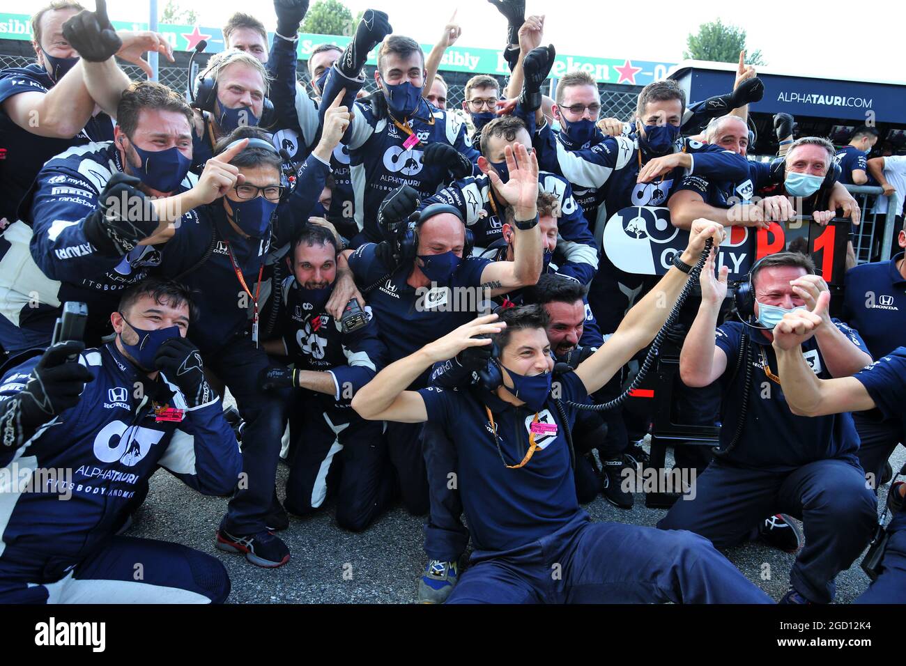 AlphaTauri celebrate victory for Pierre Gasly (FRA) AlphaTauri. Italian Grand Prix, Sunday 6th September 2020. Monza Italy. Stock Photo