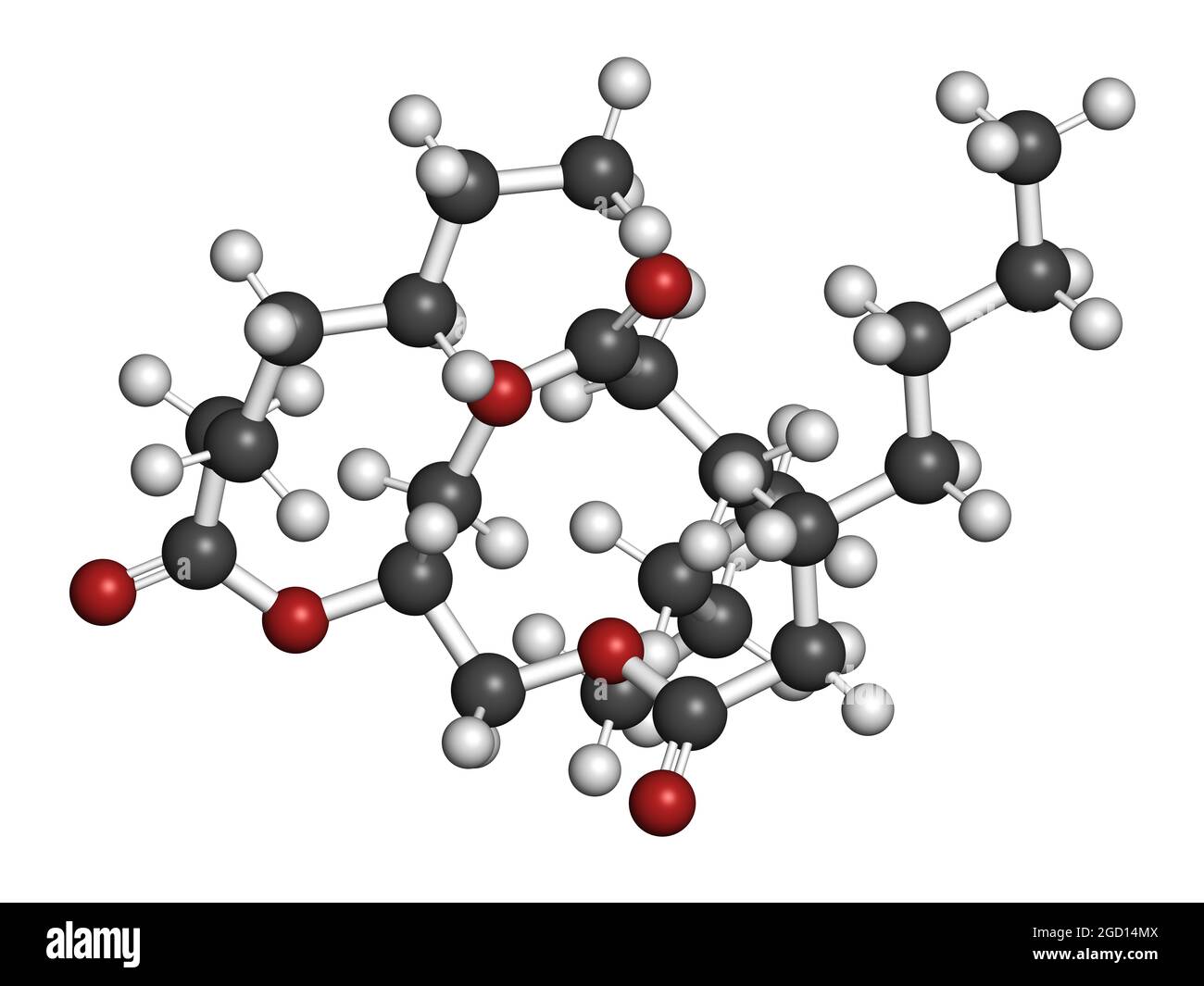 Triheptanoin drug molecule. 3D rendering. Stock Photo