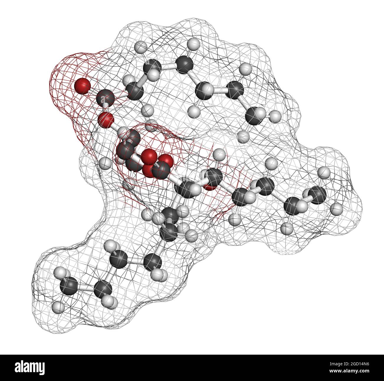 Triheptanoin drug molecule. 3D rendering. Stock Photo