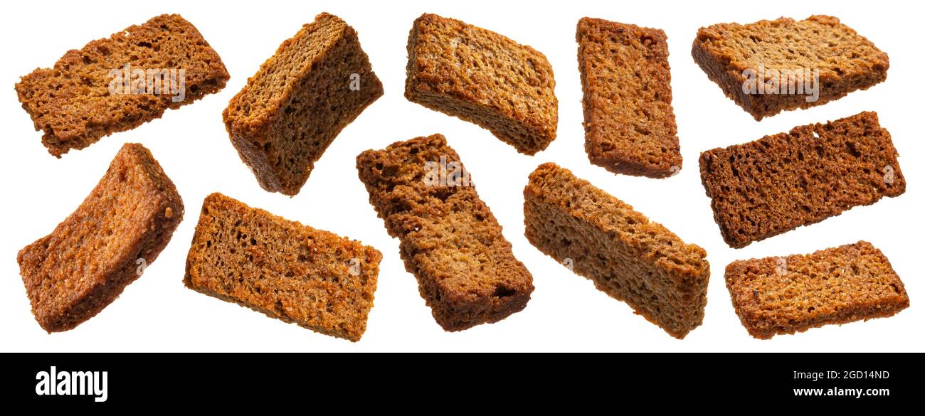 Rye croutons isolated on white background Stock Photo