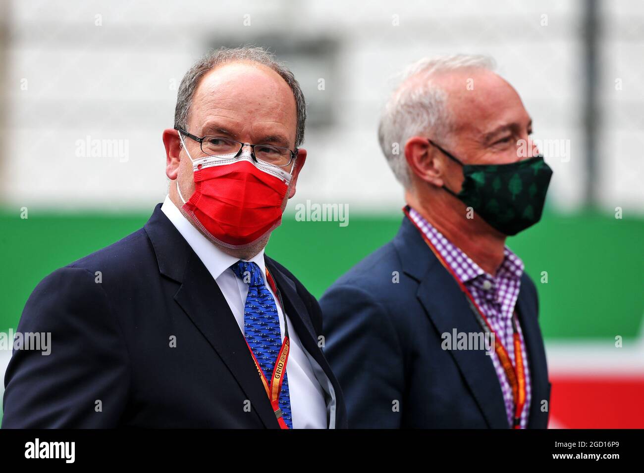 HSH Prince Albert of Monaco (MON) with Greg Maffei (USA) Liberty Media Corporation President and Chief Executive Officer on the grid. Portuguese Grand Prix, Sunday 25th October 2020. Portimao, Portugal. Stock Photo