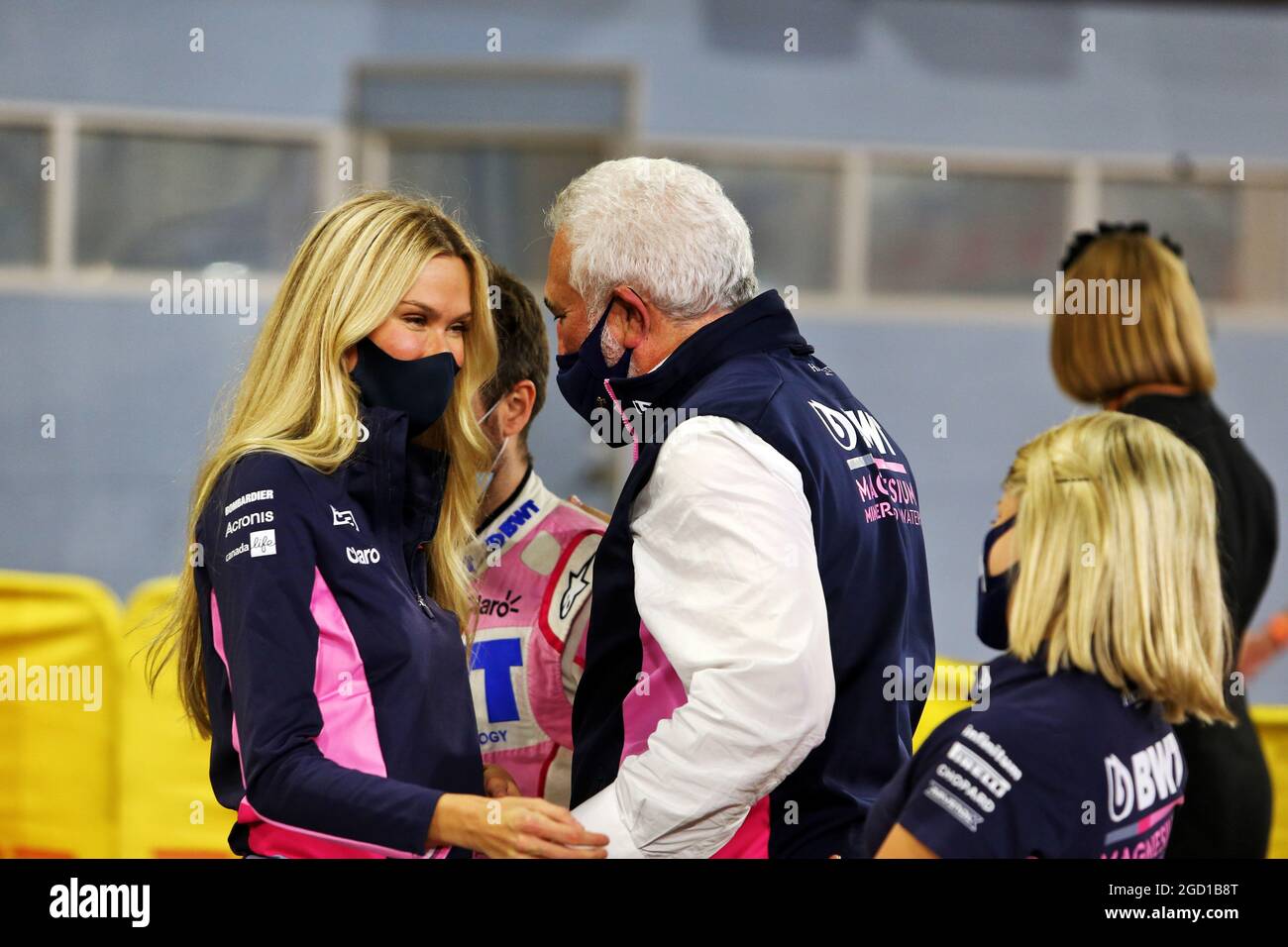 Claire-Anne Stroll celebrates victory for the team with husband Lawrence Stroll (CDN) Racing Point F1 Team Investor. Sakhir Grand Prix, Sunday 6th December 2020. Sakhir, Bahrain. Stock Photo