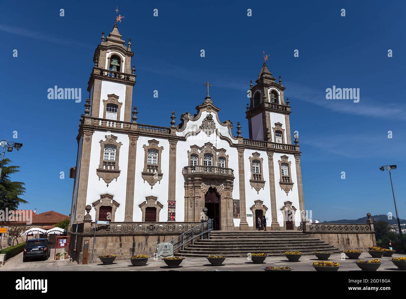 Viseu / Portugal - 05/08/2021 : View at the front facade of Church of Mercy, baroque style monument, architectural icon of the city of Viseu, in Portu Stock Photo