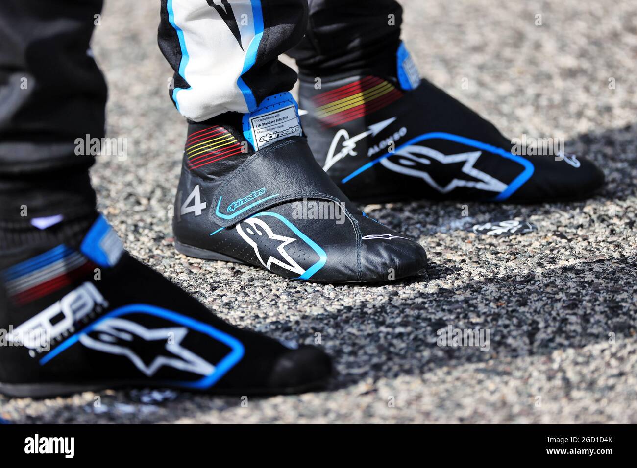 Fernando Alonso (ESP) Alpine F1 Team - racing boots. Formula One Testing, Friday 12th March 2021. Sakhir, Bahrain. Stock Photo