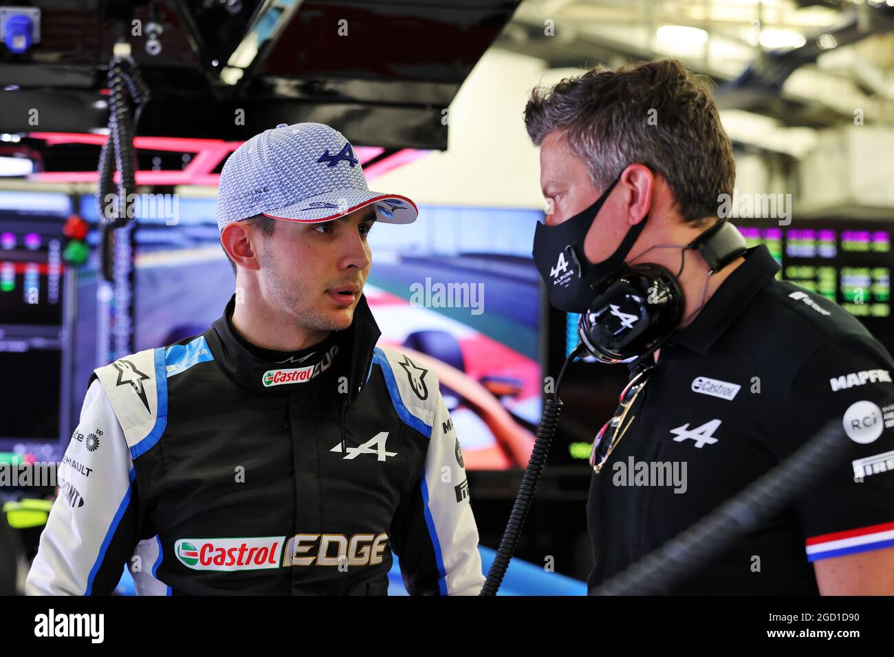 L to R): Esteban Ocon (FRA) Alpine F1 Team with Marcin Budkowski (POL)  Alpine F1 Team Executive Director. Formula One Testing, Friday 12th March  2021. Sakhir, Bahrain Stock Photo - Alamy