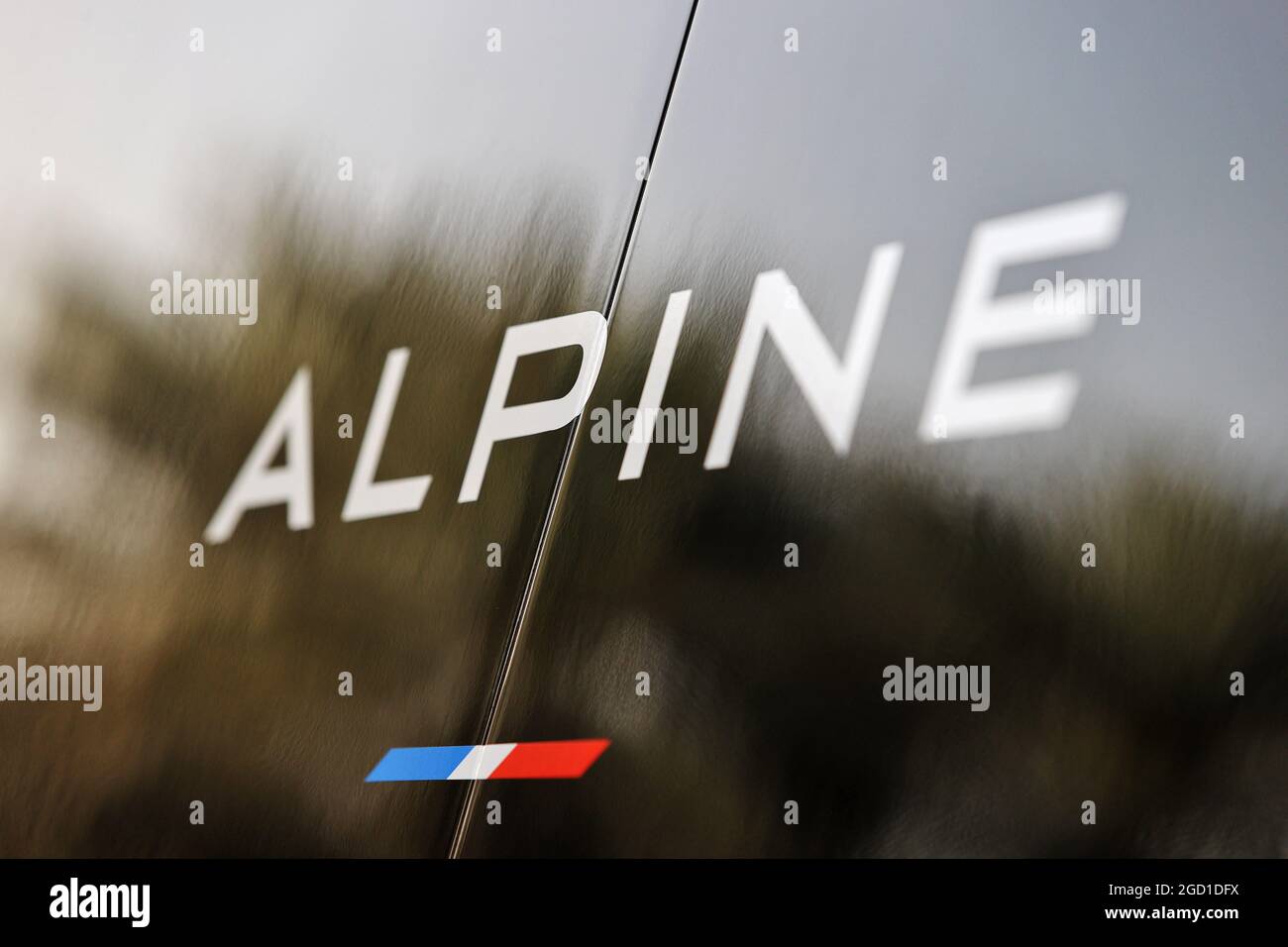 Alpine F1 Team logo. Formula One Testing, Saturday 13th March 2021. Sakhir, Bahrain. Stock Photo