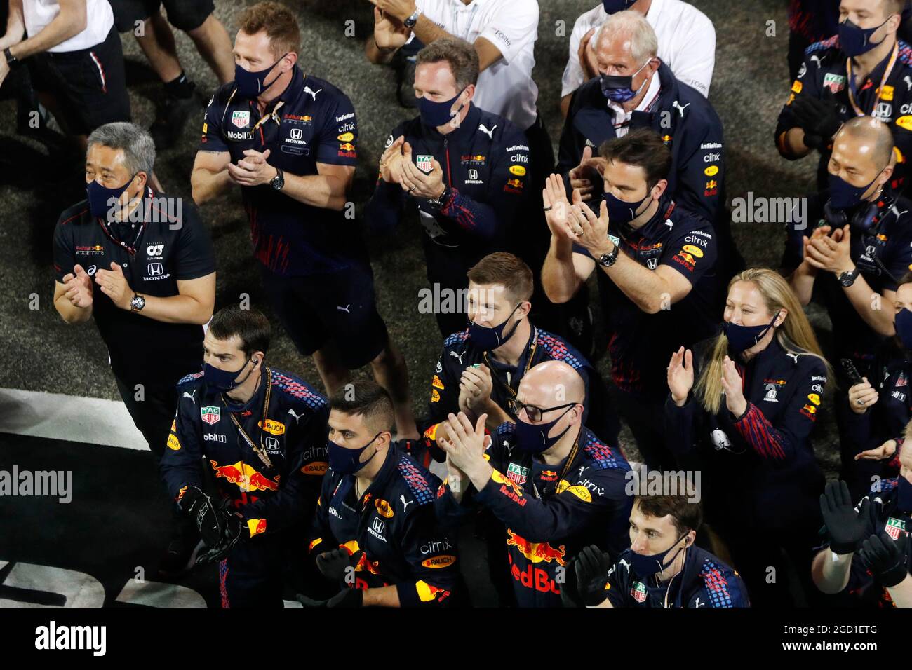 Red Bull Racing at the podium. Bahrain Grand Prix, Sunday 28th March 2021. Sakhir, Bahrain. FIA Pool Image for Editorial Use Only Stock Photo