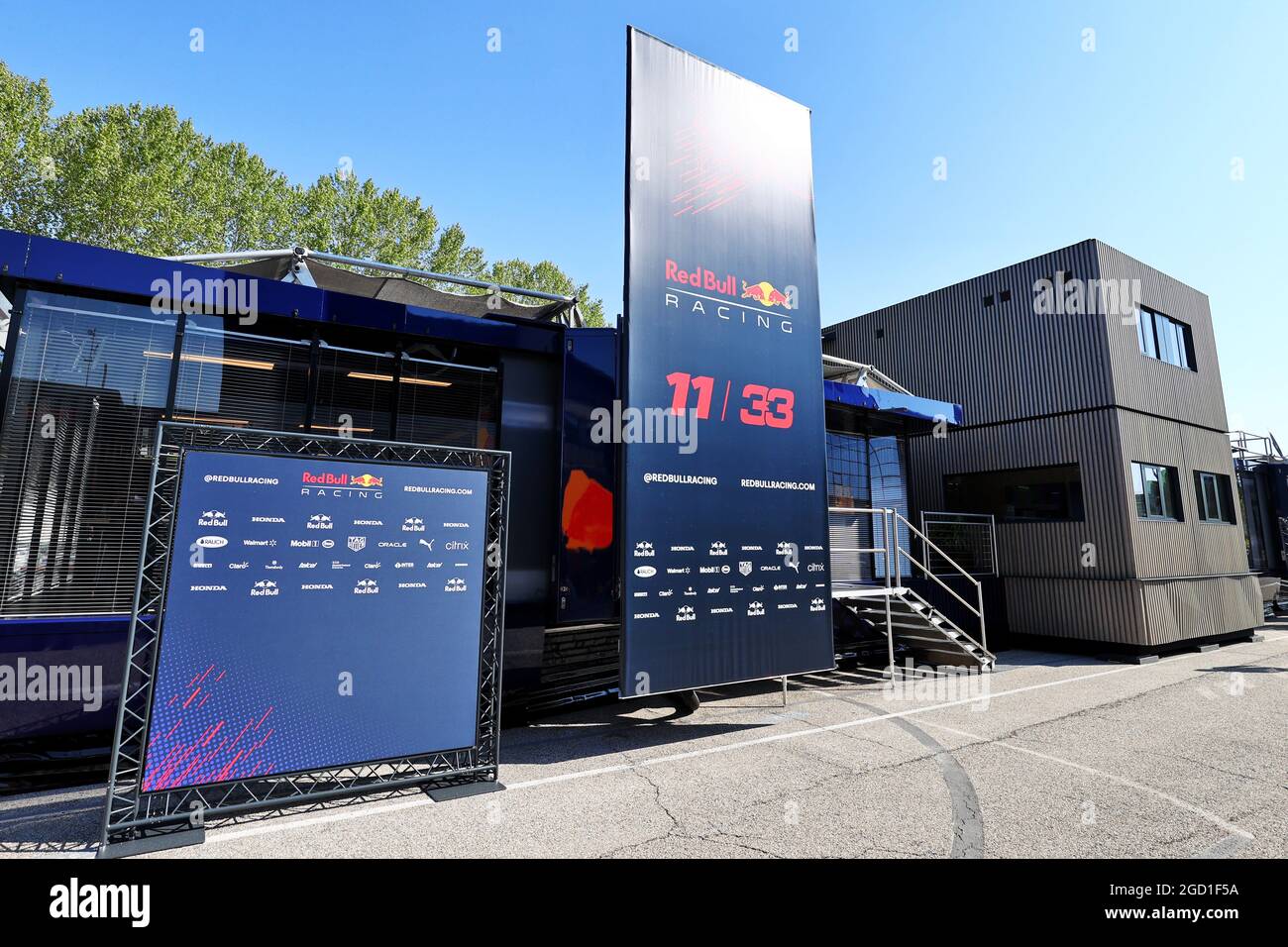 Red Bull Racing Motorhome In The Paddock Emilia Romagna Grand Prix Friday 16th April 21 Imola Italy Stock Photo Alamy