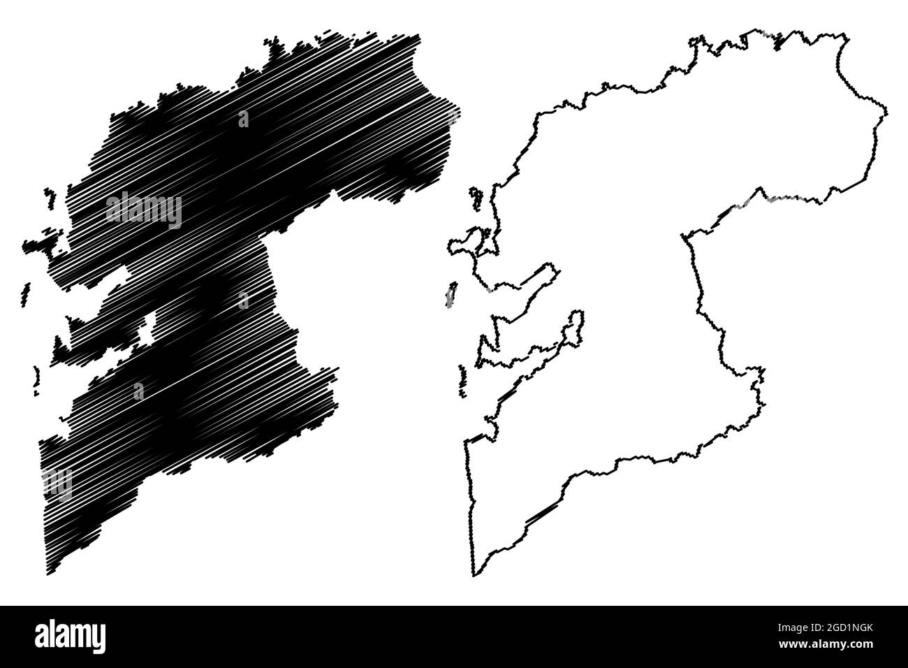 Province of Pontevedra (Kingdom of Spain, Autonomous community of Galicia) map vector illustration, scribble sketch Pontevedra map Stock Vector