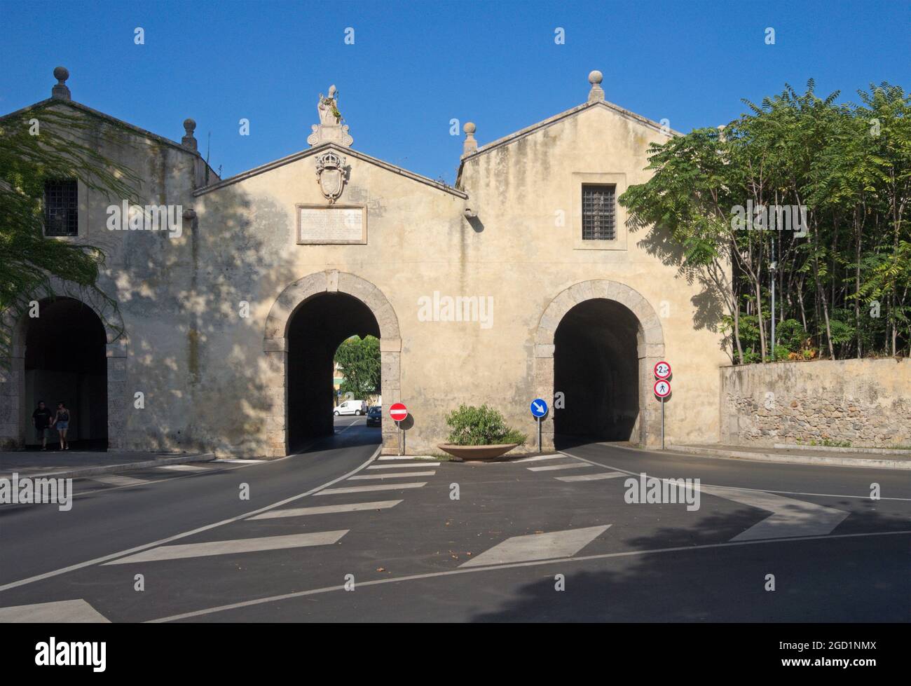 Porta Nuova or porta Medina( Medinacoeli) entrance gate to Orbetello, Maremma, Tuscany, Italy Stock Photo