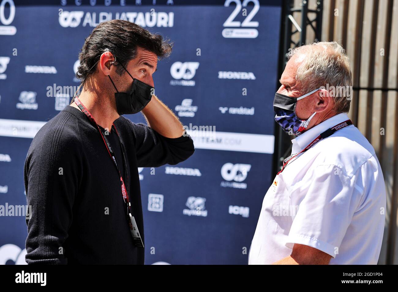 (L to R): Mark Webber (AUS) Channel 4 Presenter with Dr Helmut Marko (AUT) Red Bull Motorsport Consultant. Steiermark Grand Prix, Saturday 26th June 2021. Spielberg, Austria. Stock Photo