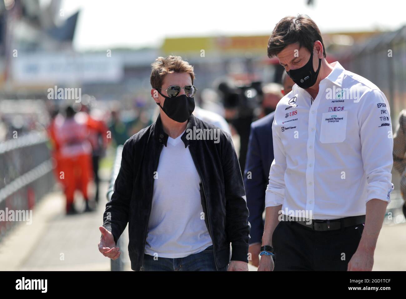 L to R): Tom Cruise (USA) Actor, with Toto Wolff (GER) Mercedes AMG F1  Shareholder and Executive Director. British Grand Prix, Sunday 18th July  2021. Silverstone, England Stock Photo - Alamy