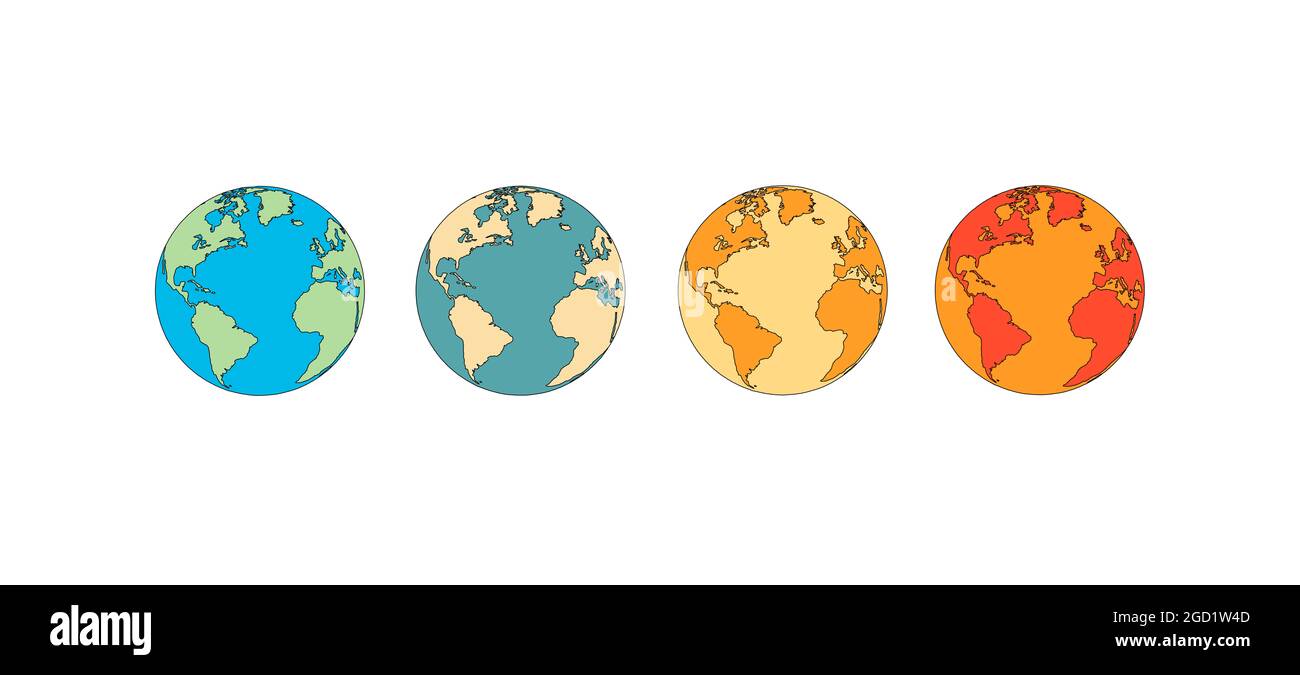 Climate change preview. Illustration of global warming or temperature increase on planet earth by changing colors from cold to warm, white background Stock Photo
