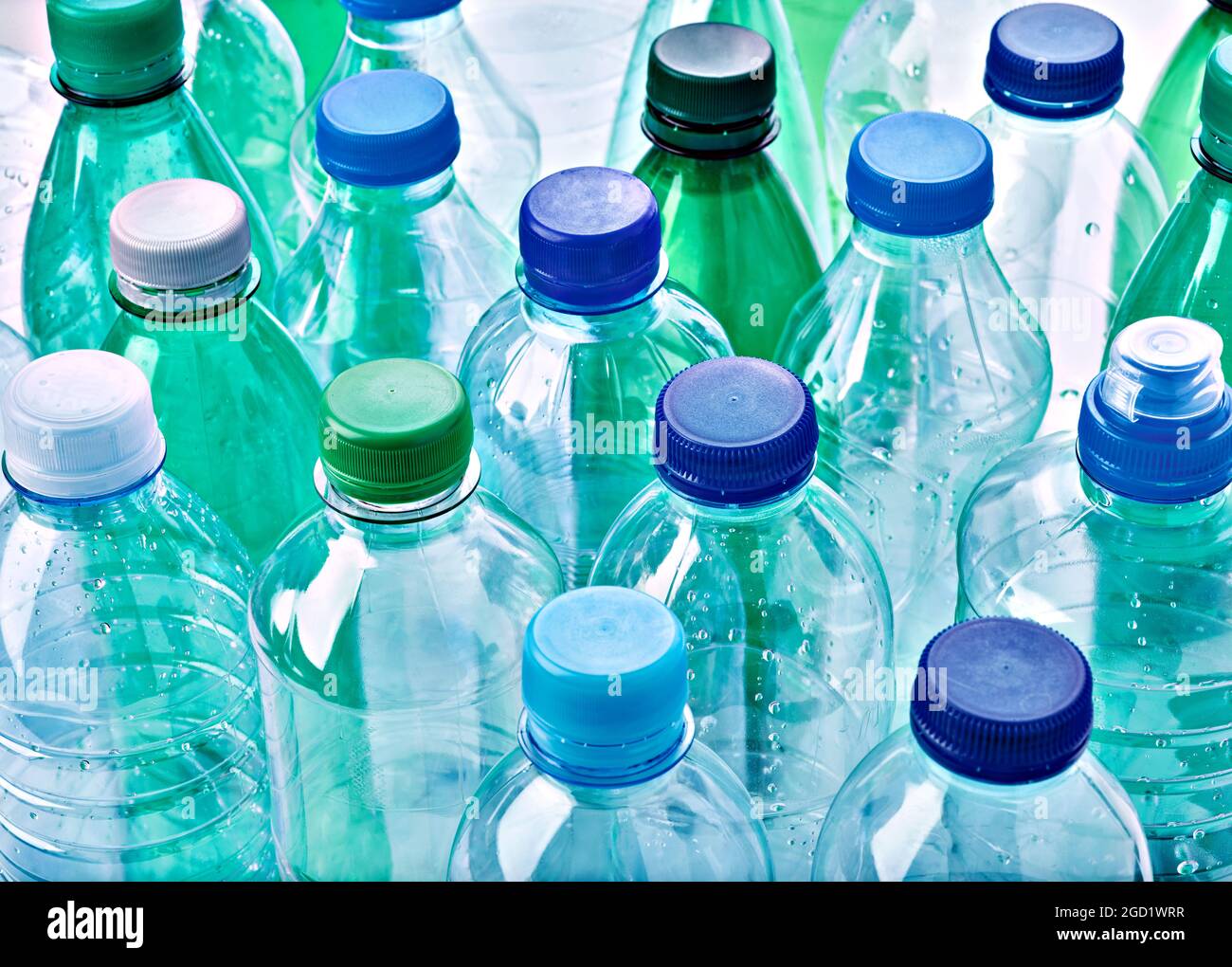 plastic bottle empty transparent recycling container water environment drink garbage beverage Stock Photo