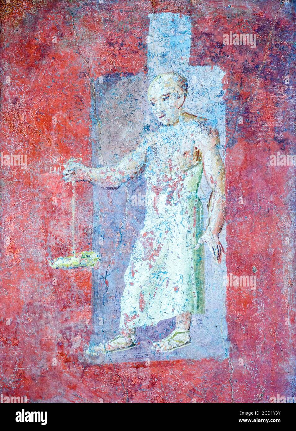 Illustration with priest holding an oil lamp Fresco Pompeii Stock Photo