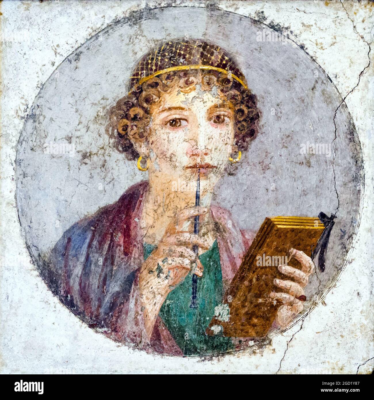 Sappho Young woman holding a stylus and a wax tablet It's rather a Typological representation and not a reliable portrait fresco Pompeii, insula Occidentalis 55-79 AD Stock Photo