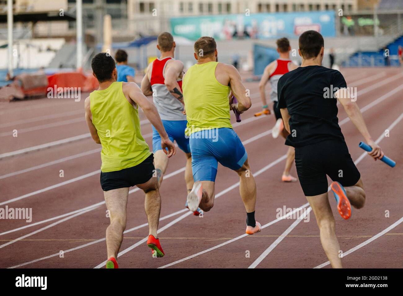 group men relay race for track and field competition Stock Photo Alamy