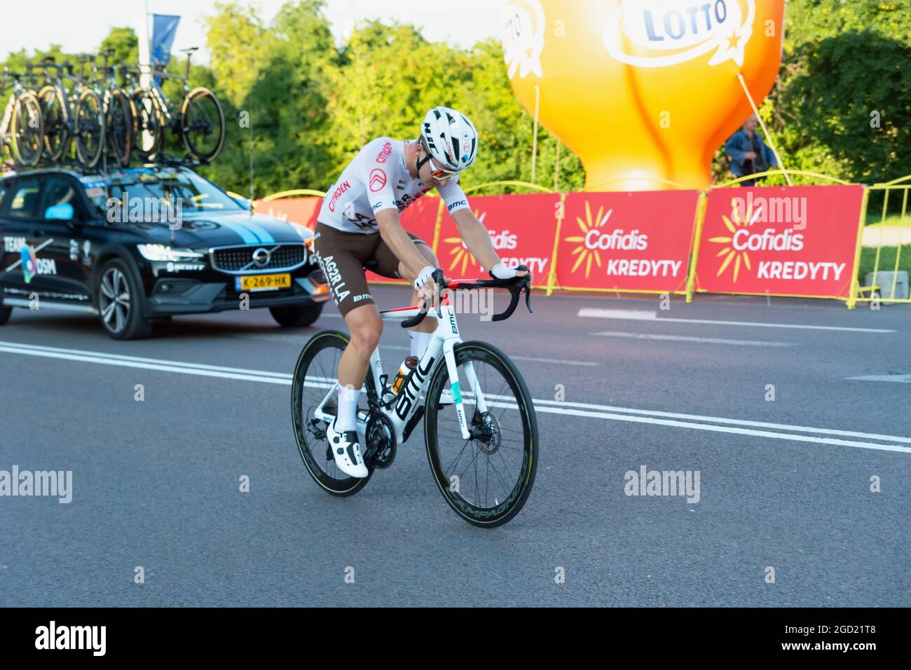 Chelm, Lubelskie, Poland - August 9, 2021: 78th Tour de Pologne, AG2R cyclist Stock Photo