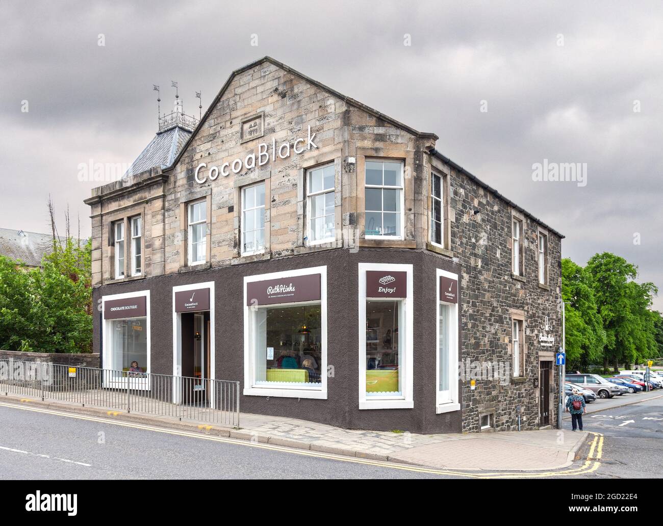 Exterior of Cocoa Black, a cafe featuring chocolate products and a