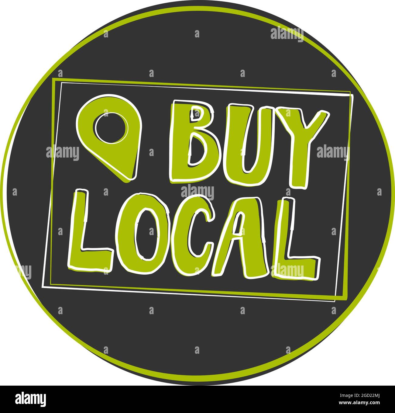 round BUY LOCAL label or stamp with location marker symbol, vector illustration Stock Vector