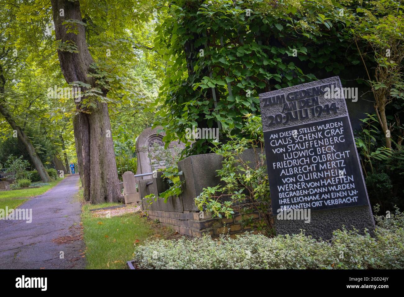 In St. Matthew's Churchyard, a memorial stone has been erected for the resistance fighters of the July 20, 1944 assassination of Hitler. Stock Photo