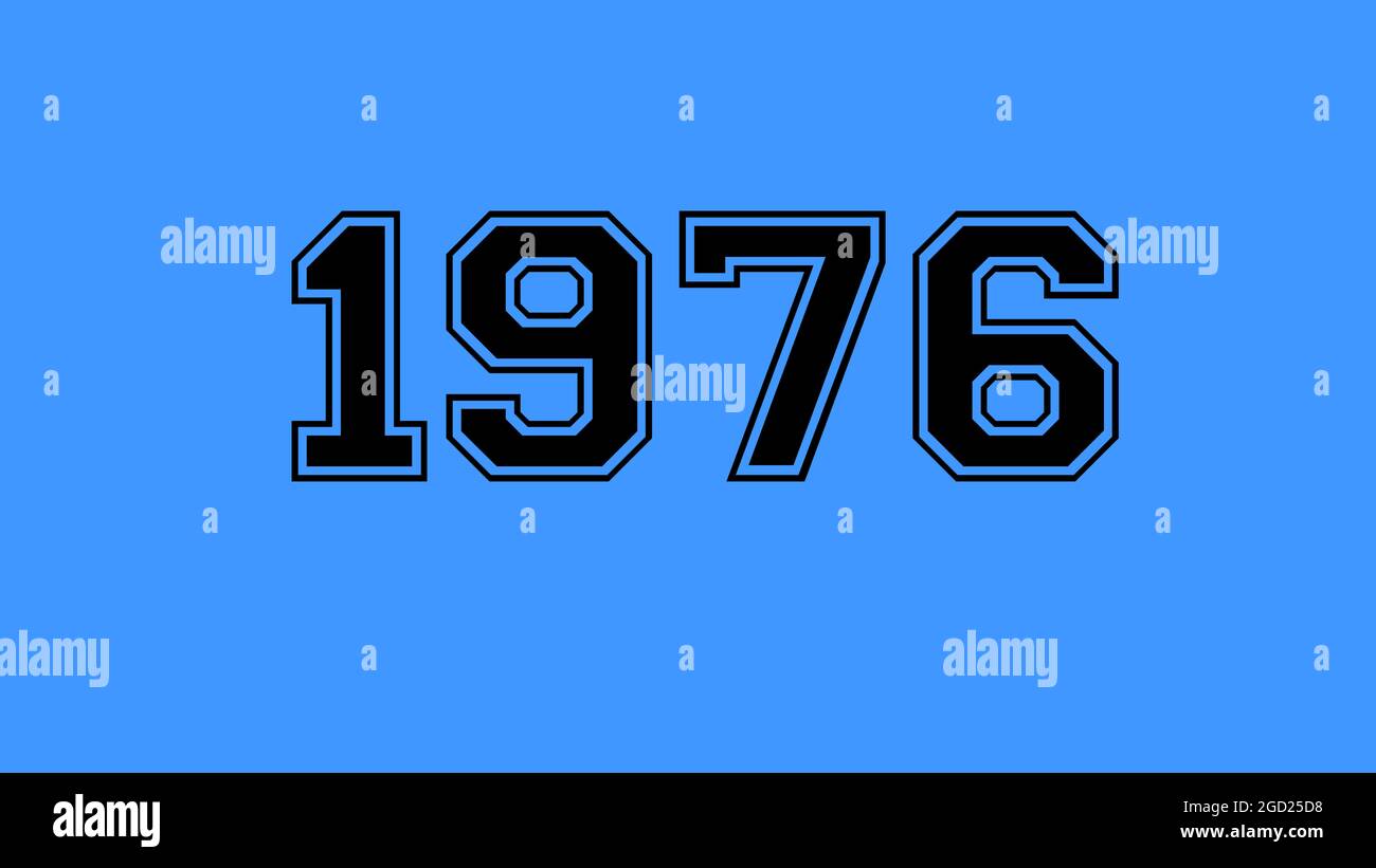 1976 number black lettering blue background Stock Photo