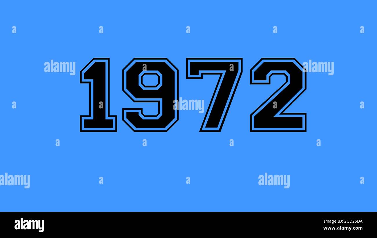1972 number black lettering blue background Stock Photo