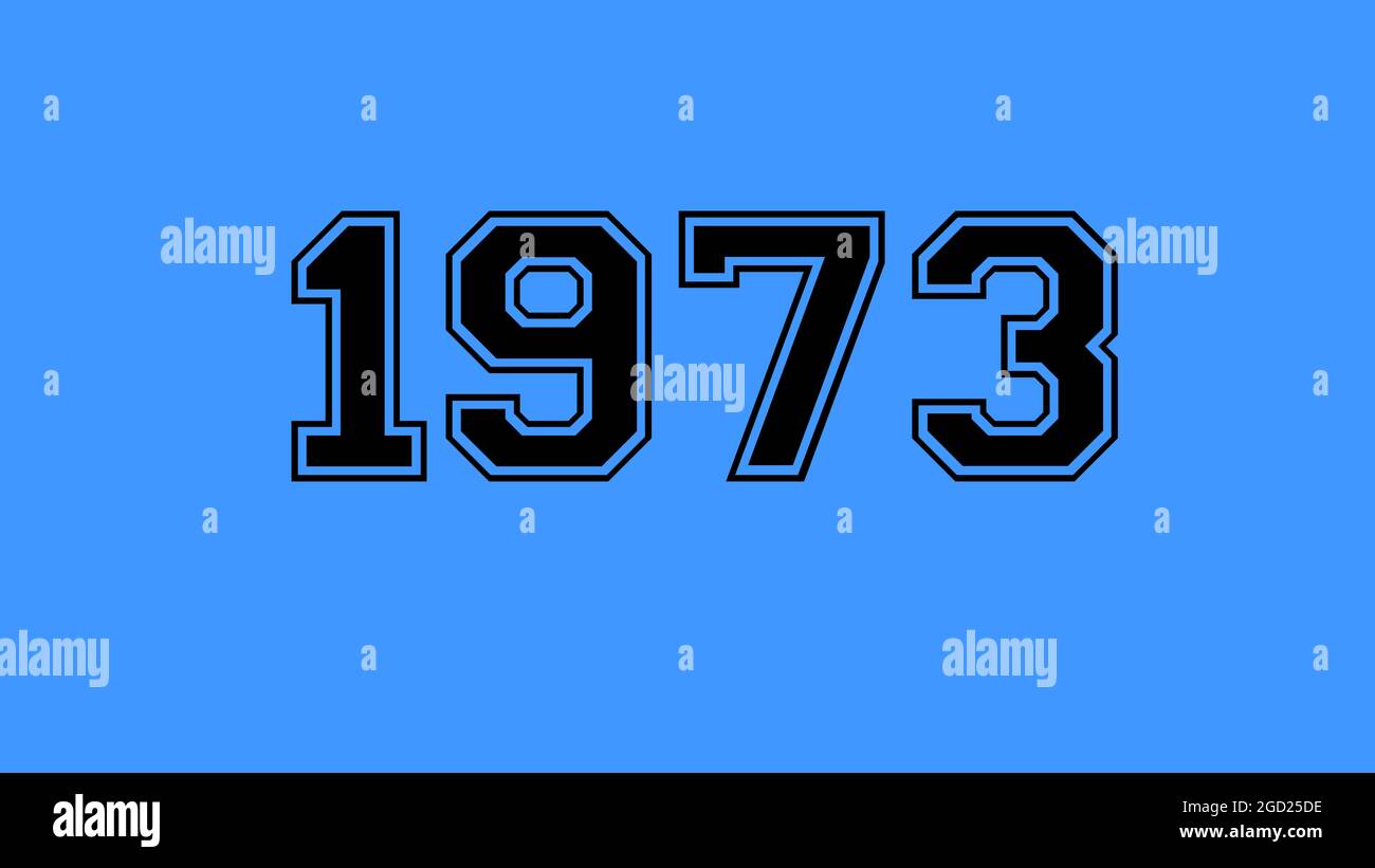 1973 number black lettering blue background Stock Photo