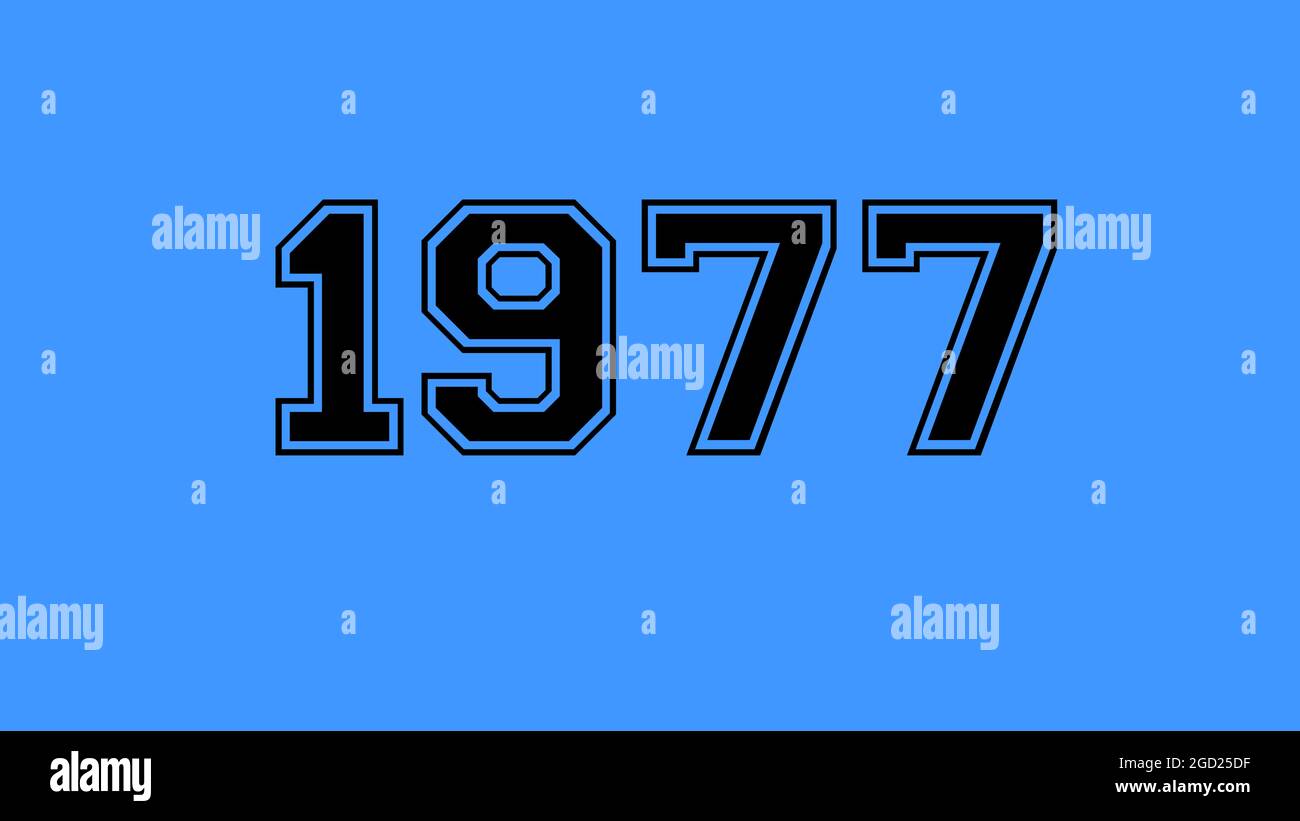 1977 number black lettering blue background Stock Photo
