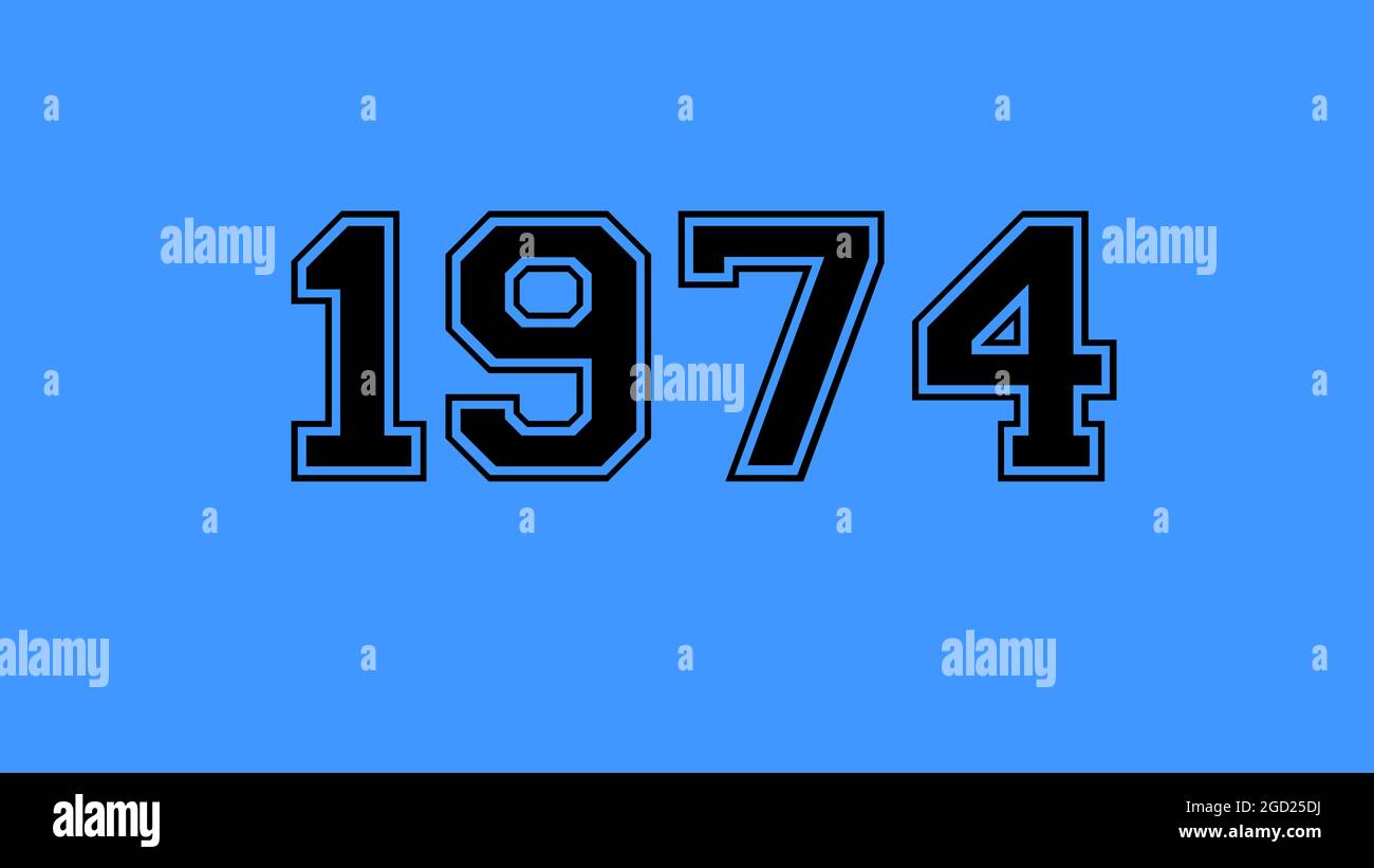 1974 number black lettering blue background Stock Photo