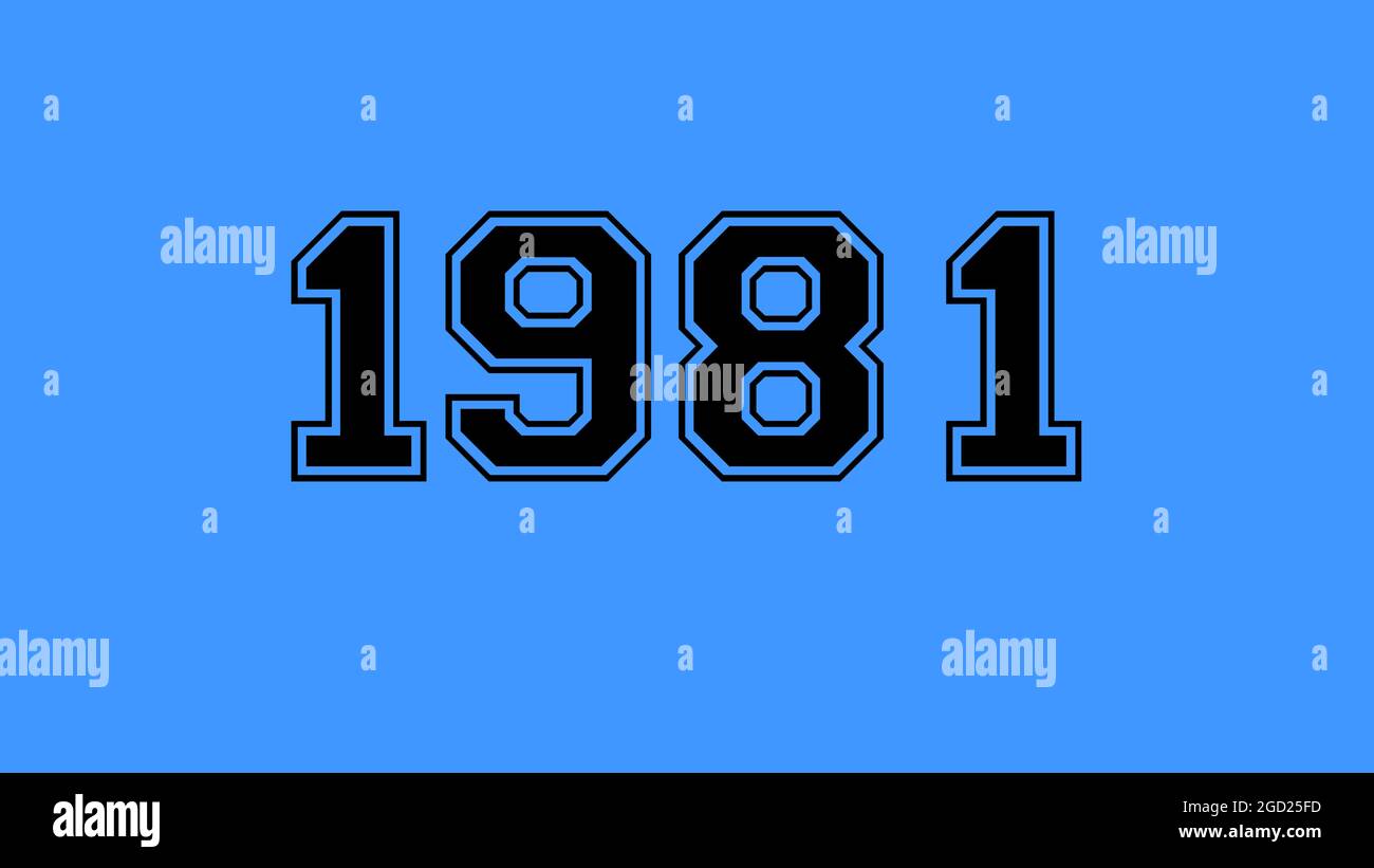 1981 number black lettering blue background Stock Photo