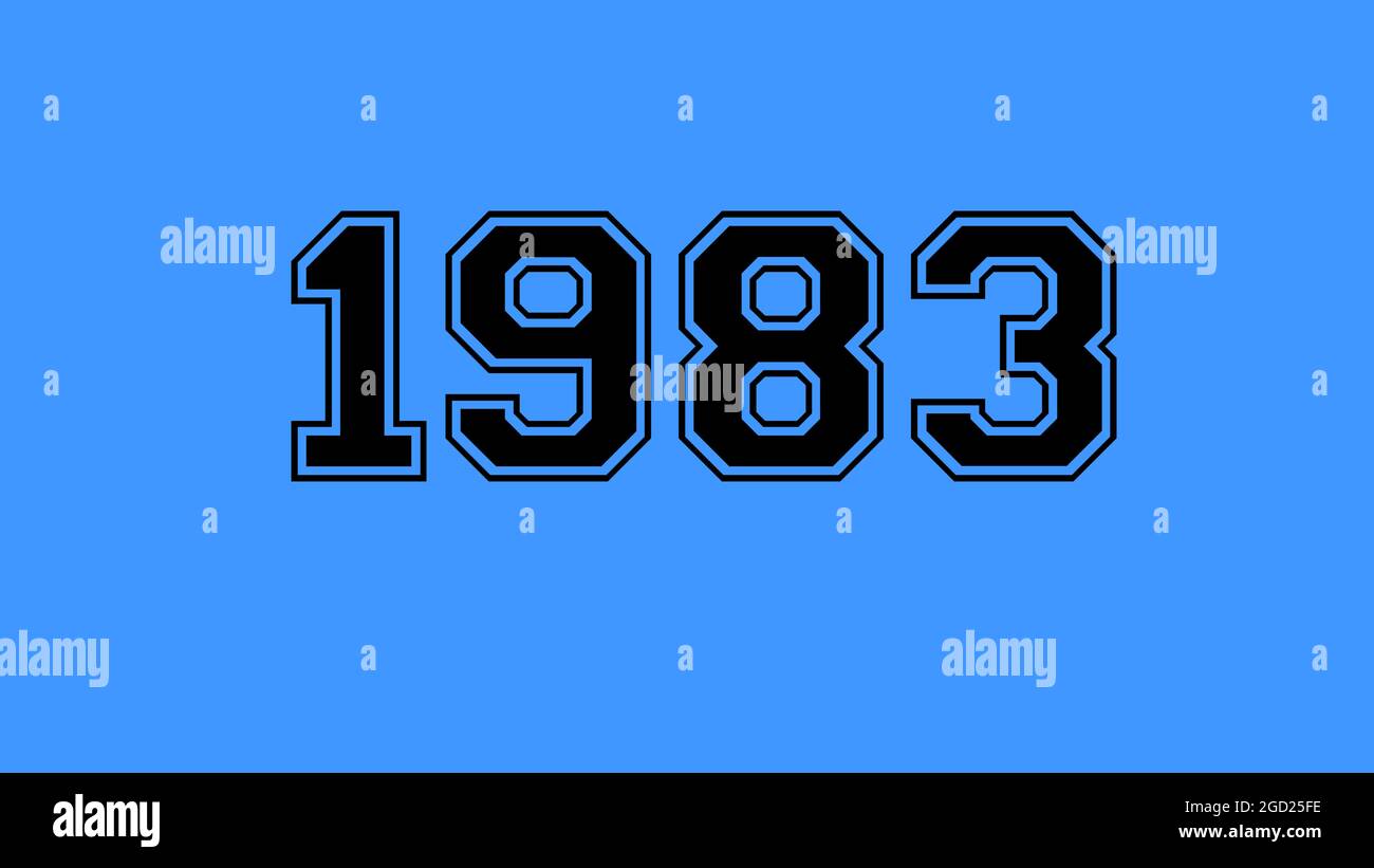 1983 number black lettering blue background Stock Photo