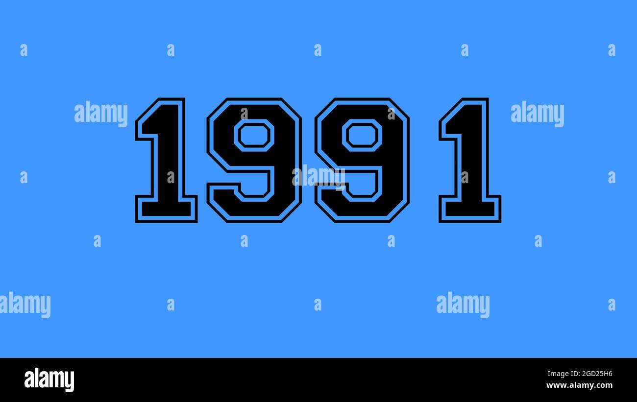 1991 number black lettering blue background Stock Photo - Alamy