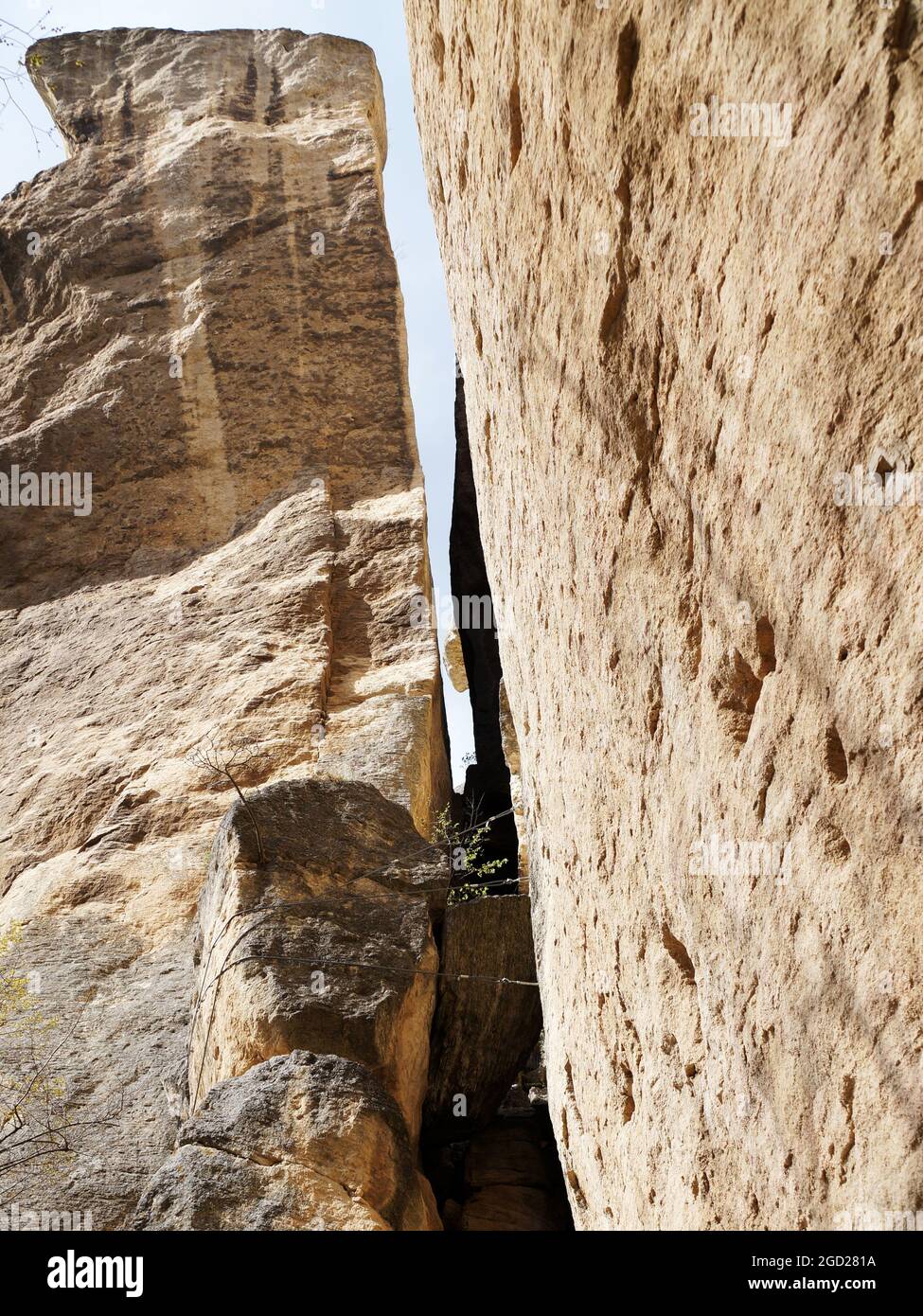 a narrow cleft in the rocks close-up. Stock Photo