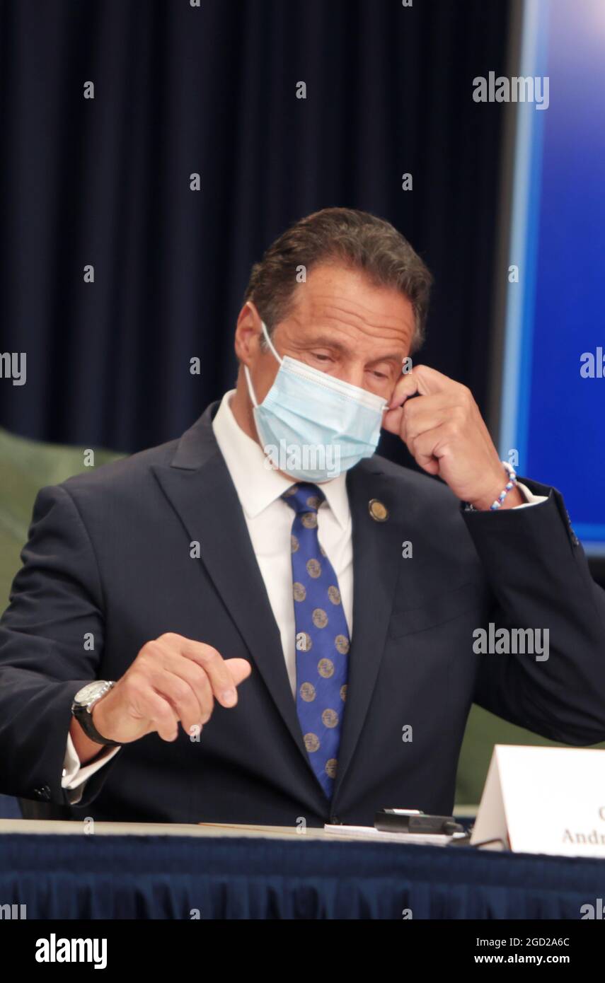 **FILE PHOTO** NY Governor Andrew Cuomo Resigns Amid Harassment Scandal. NEW YORK, NY - JULY 6: New York State Governor Andrew Cuomo updates New Yorkers and announces mid-Hudson region to enter phase IV of reopening tomorrow and calls on President Trump to acknowledge that COVID-19 exists and is a problem. Cuomo also confirms 518 additional coronavirus cases in New York State at the Governor's Office in New York City on July 6, 2020. Credit: mpi43/MediaPunch Stock Photo
