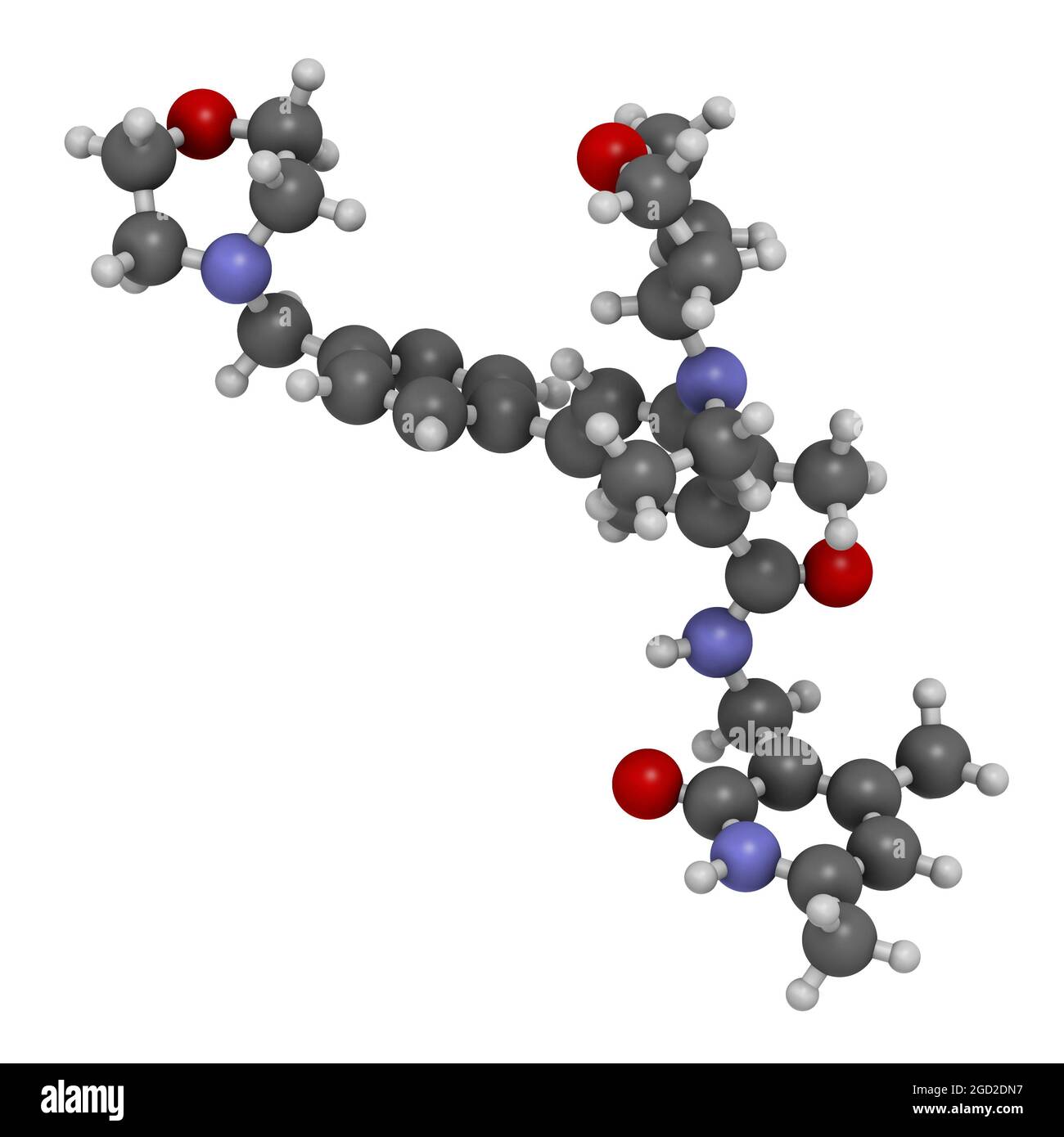 Tazemetostat cancer drug molecule. 3D rendering. Stock Photo